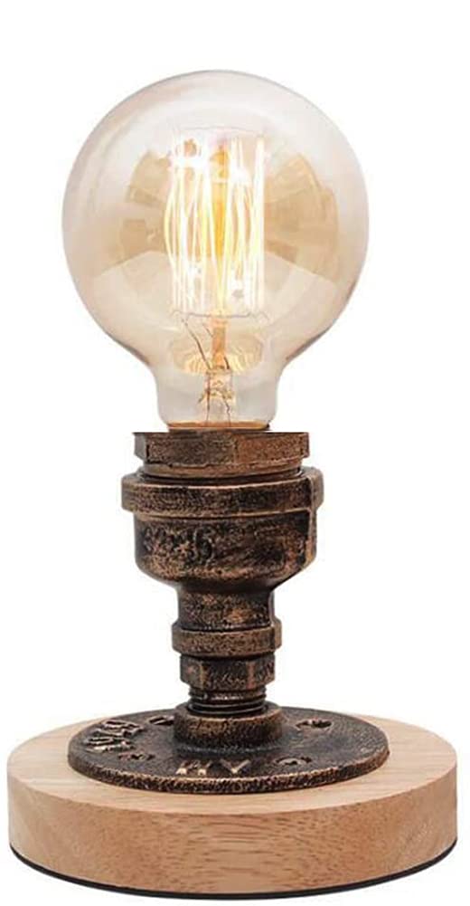 Vintage Industrial Desk Lamp with E27 Edison LED Bulb - Antique Wood Base for Bedroom, Living Room, Cafe & Bar Decor - Adjustable Table Light for Reading, Working & Nightstand Use