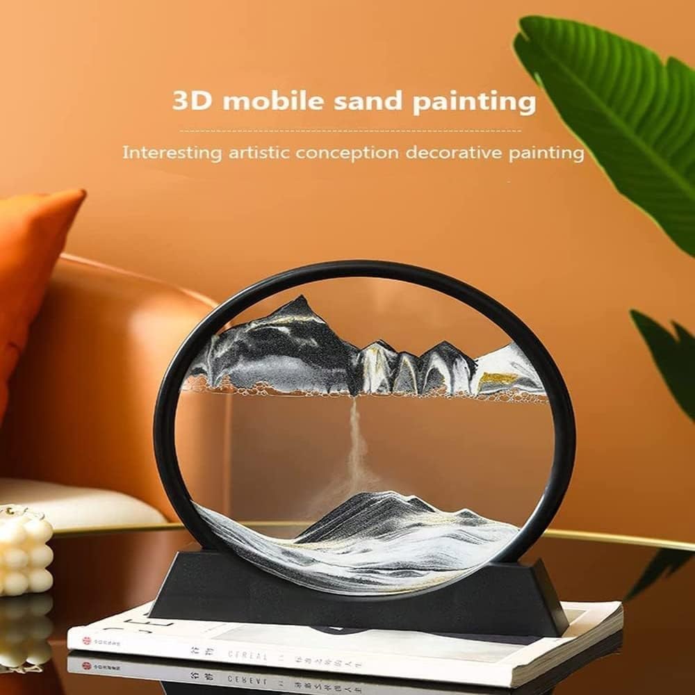3D Moving Sand Art Picture - Deep Sea Sandscape Liquid Motion Decor | Round Glass Sand Painting for Relaxation | Large Desktop Decoration & Toy for Adults & Kids | Perfect for Home Office, Meditation & Stress Relief Gifts