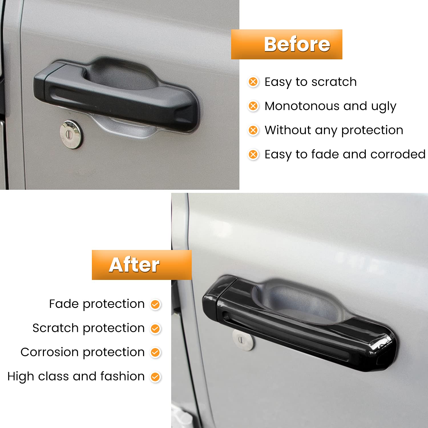 Jeep Wrangler Door Handle Covers 2018-2024 - Black 5PCS for JL/JLU/Gladiator - Exterior Protection Upgrade