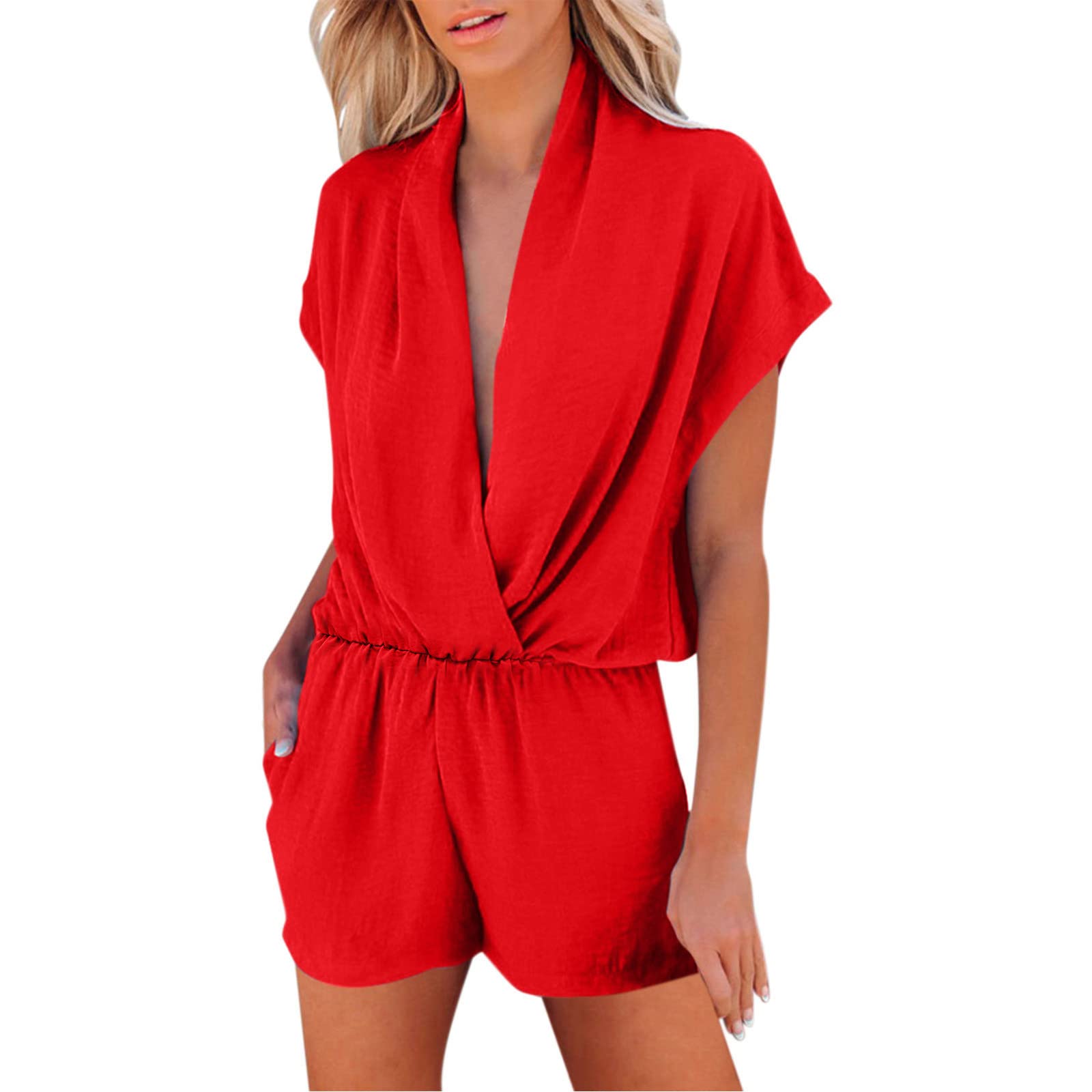 Plus Size Jumpsuits for Women - Sexy Solid Color Backless Deep V Neck Waist Bow Romper | Elegant Evening Wear & Date Night Outfits for Curvy Women
