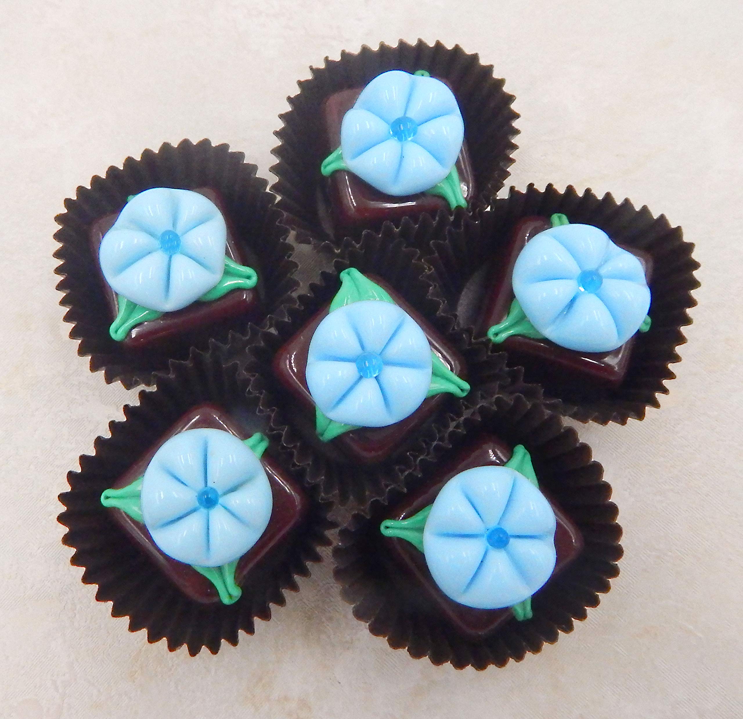 Handmade Flower Chocolate Candy Cubes - Blue Floral Glass Treats for Gifts & Desserts