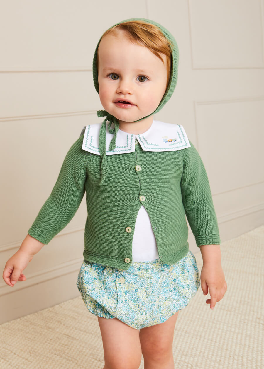 Green Train Embroidery Statement Collar Short Sleeve Baby Bodysuit (3 Months-2 Years) - Perfect for Playdates, Photo Shoots & Everyday Wear