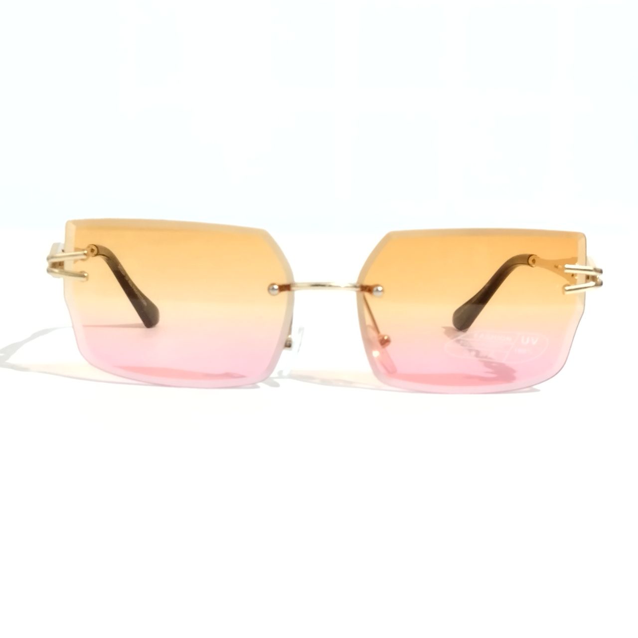 Yellow Pink Gradient Rimless Sunglasses for Women - UV400 Protection Fashion Sunglasses - Perfect for Beach, Driving & Outdoor Activities