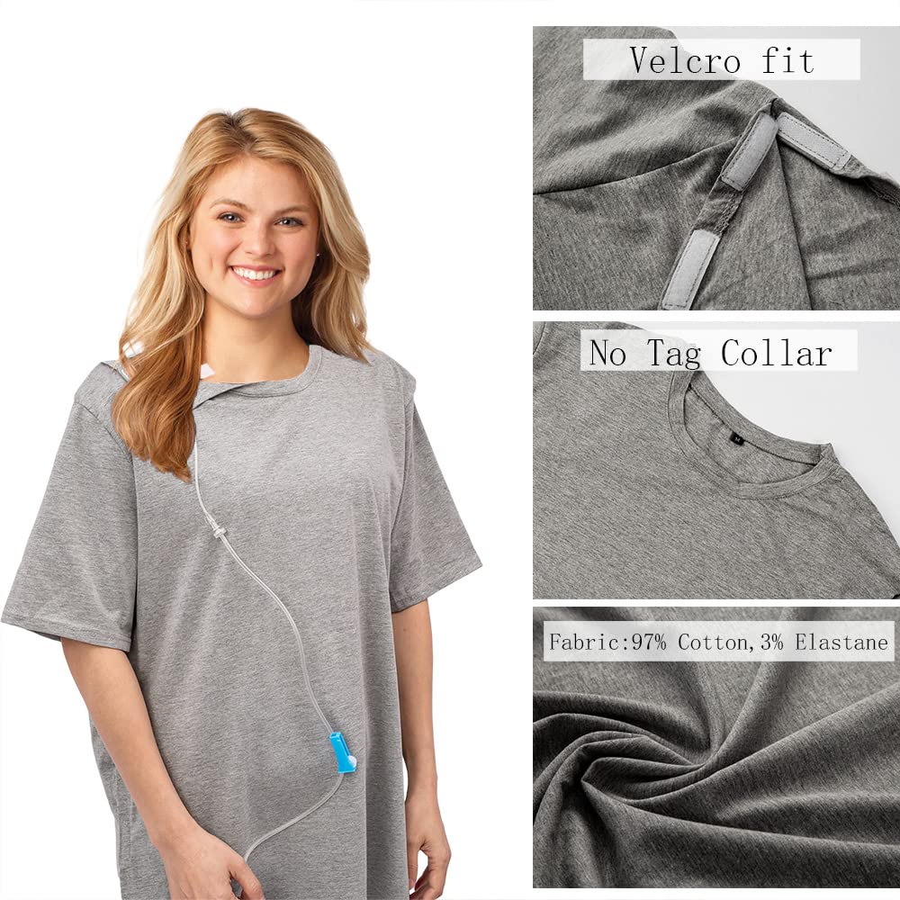 Post Shoulder Surgery Shirt for Men & Women - Easy On/Off Rehab Shirt with Stick-On Fasteners - Large Gray - Ideal for Recovery, Physical Therapy & Daily Comfort