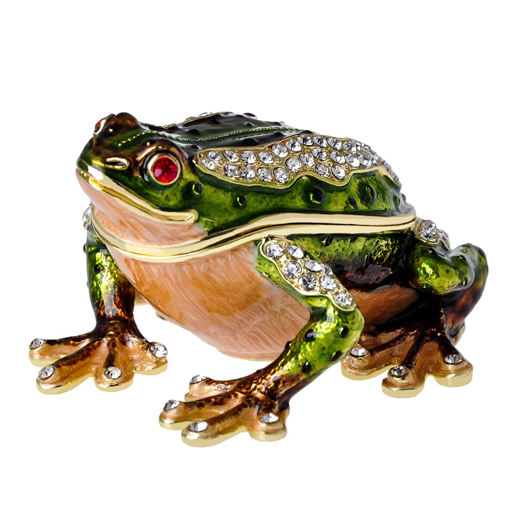 Golden Crystal Enameled Hand-Painted Frog Jewelry Box with Hinged Lid - Elegant Home Décor & Unique Gift for Animal Lovers - Perfect for Jewelry Storage, Home Display, and Special Occasion Gifts
