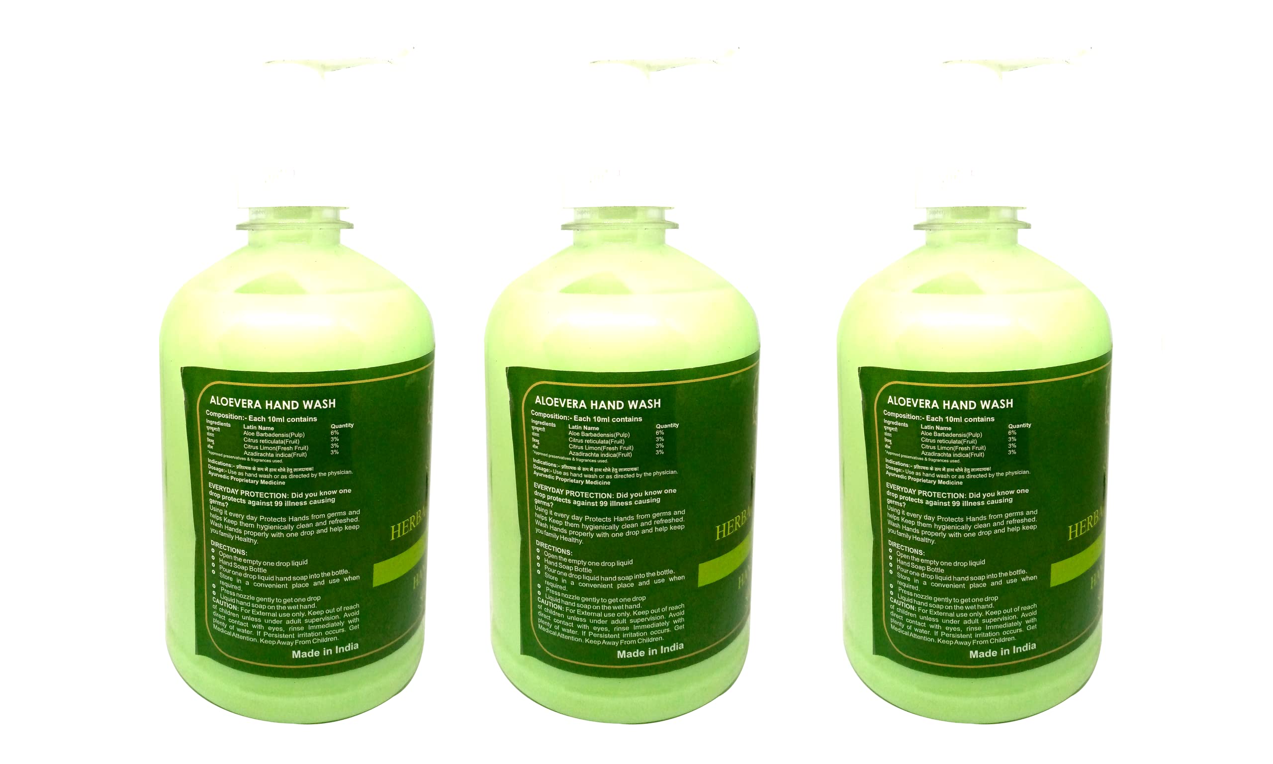Khadi Pure Herbal Aloe Vera Hand Wash - 500ml (Pack of 3) | Natural & Organic Hand Cleanser for Dry Skin | Perfect for Home, Office & Travel Use