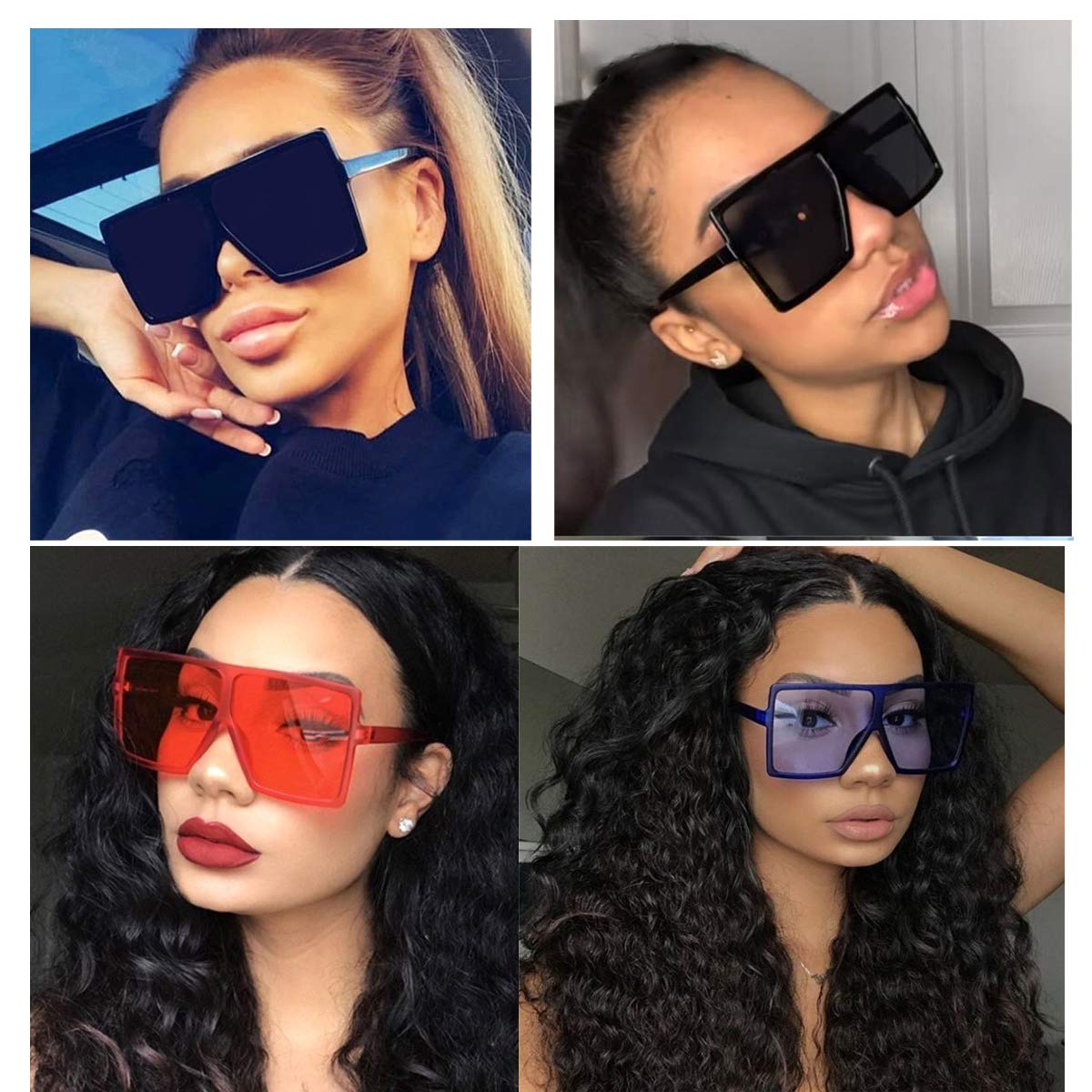 Square Oversized Sunglasses for Women & Men - UV400 Protection Flat Top Fashion Shades for Driving, Beach & Outdoor Activities