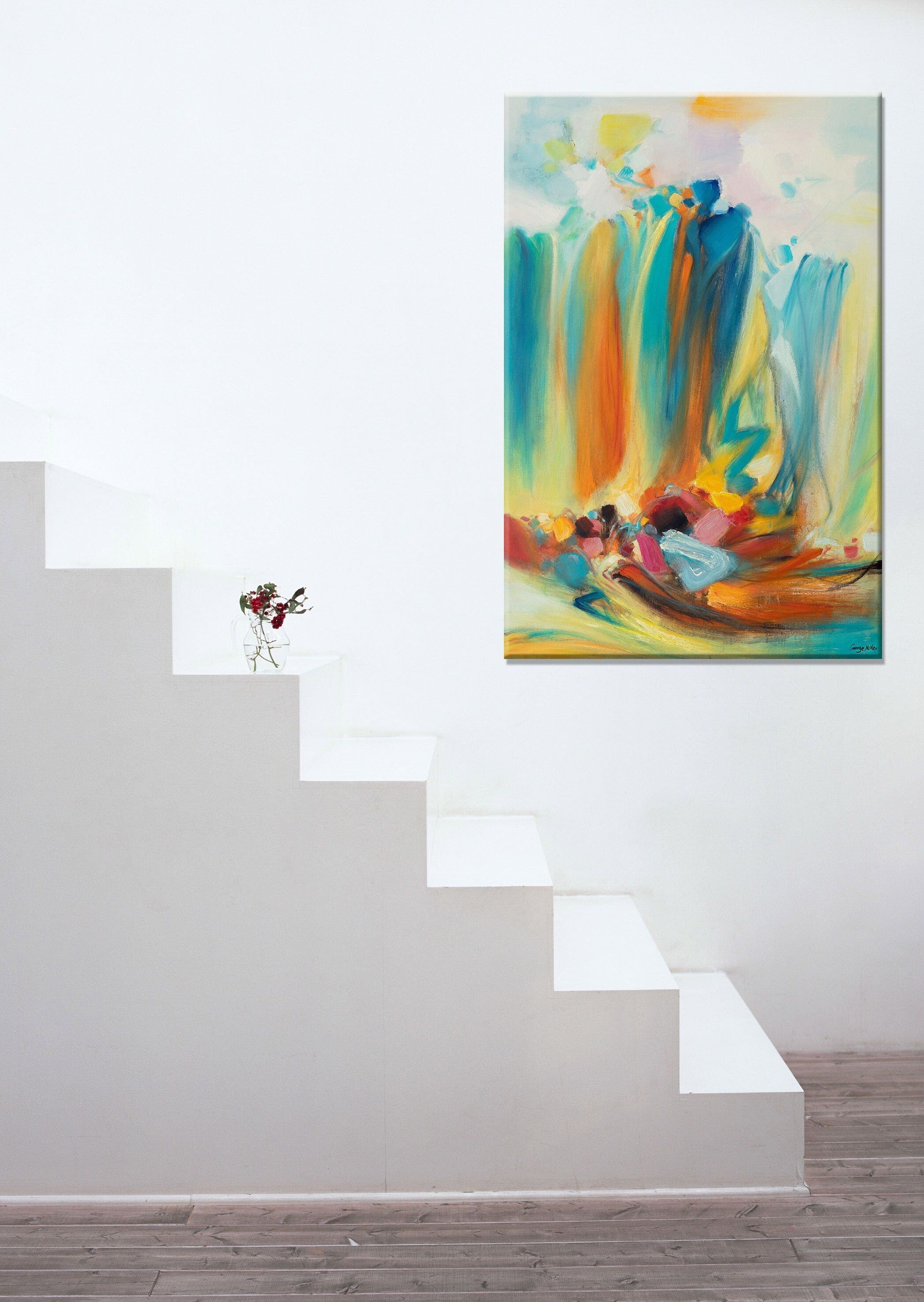 Original Abstract Oil Painting 32x48 Inches - Contemporary Wall Art Ready to Hang - Perfect for Living Room, Bedroom or Office Decor