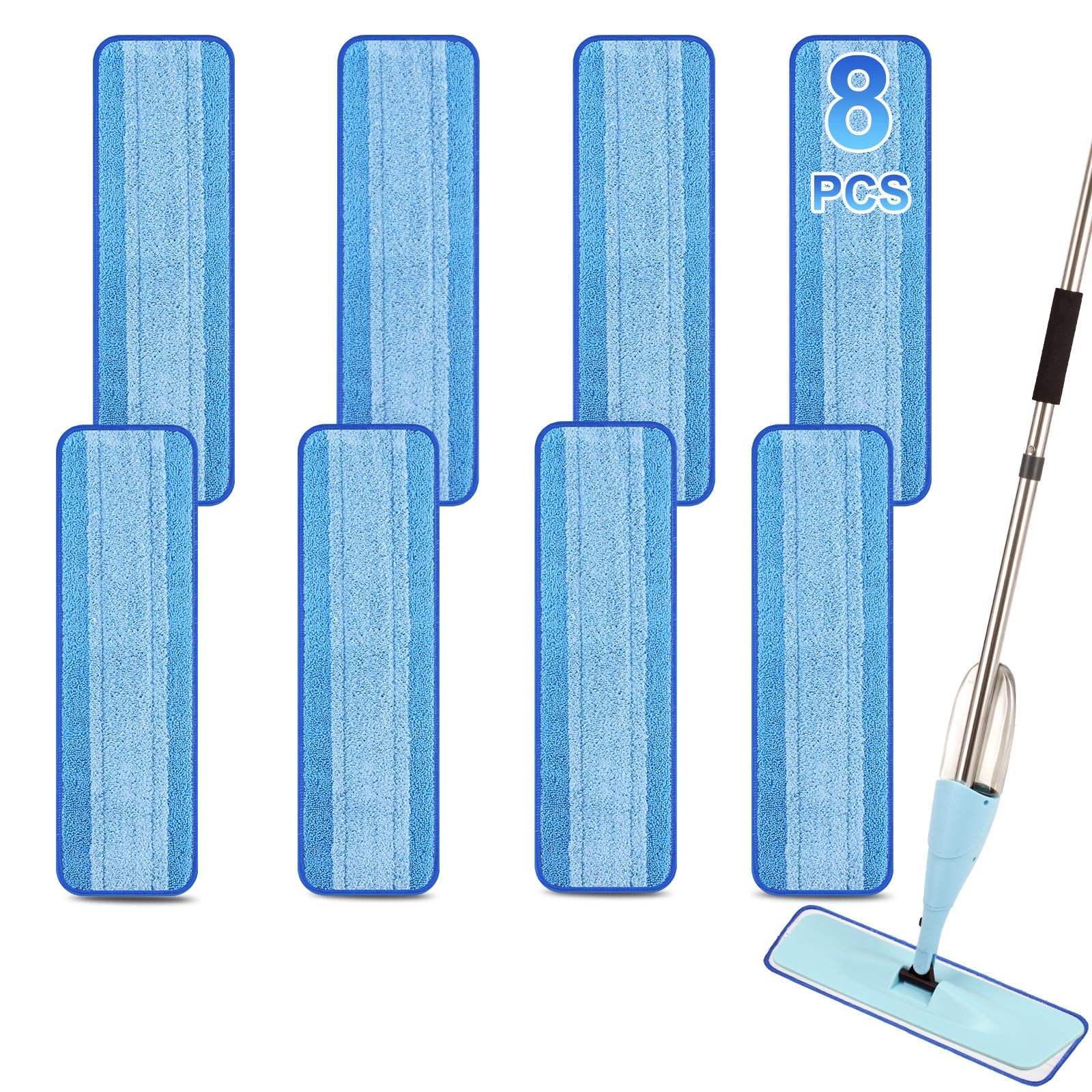 8 Pack Microfiber Spray Mop Replacement Heads - Reusable Wet/Dry Refills for Bona Hardwood Floors - 18
