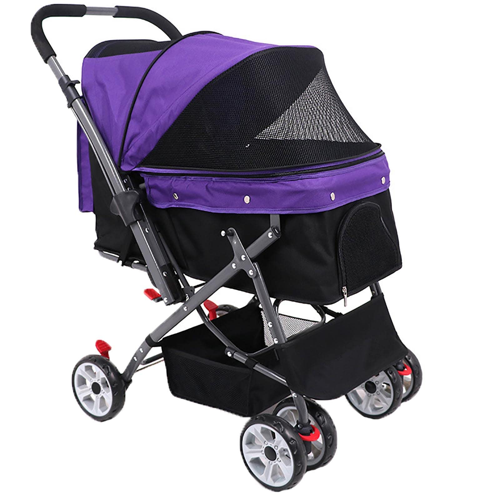 4-Wheel Pet Stroller for Small to Medium Dogs & Cats - Foldable Travel Carrier with Storage Basket & Removable Liner | Perfect for Outdoor Walks, Vet Visits & Shopping Trips