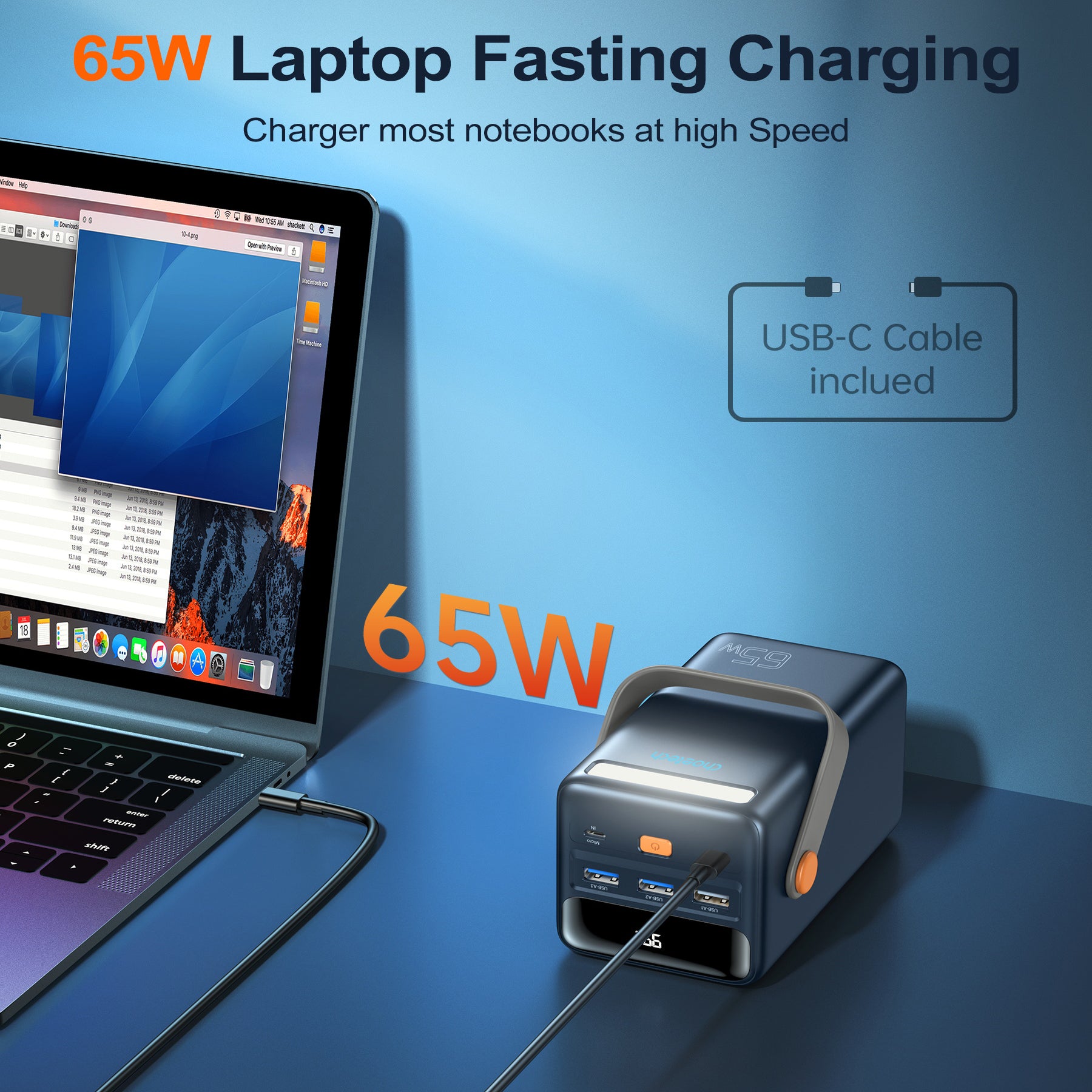 Choetech 50000mAh Power Bank with 65W USB C Fast Charging, 4 Output Ports, LED Display & Adjustable Camping Light - Portable Charger for Phones, Laptops, Tablets - Perfect for Travel, Camping, and Emergency Power Backup