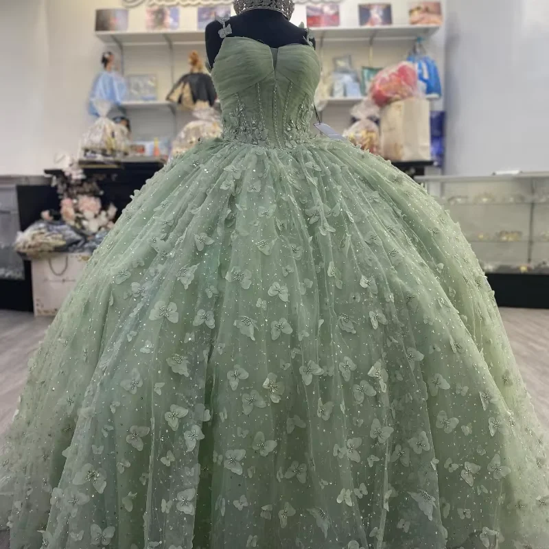 Elegant Green 3D Butterfly Quinceañera Dress for Sweet 16 | Ball Gown Style J4630 | Perfect for Quinceañeras, Sweet 16 Parties & Formal Dances