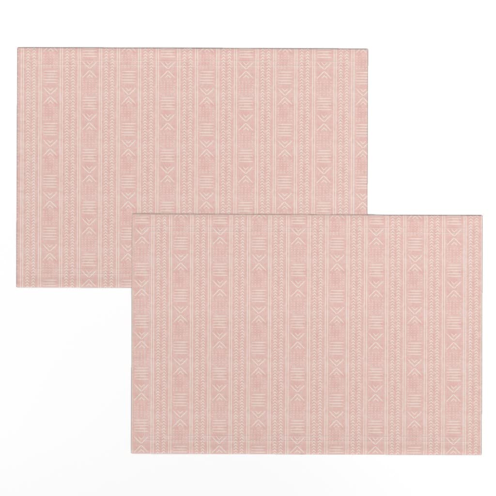 Bohemian Pink Mud Cloth Placemats Set of 2 - Linen Cotton Canvas Table Mats with Arrow Cross Dot Design for Dining Room Decor, Kitchen Table Setting & Boho Home Accessories