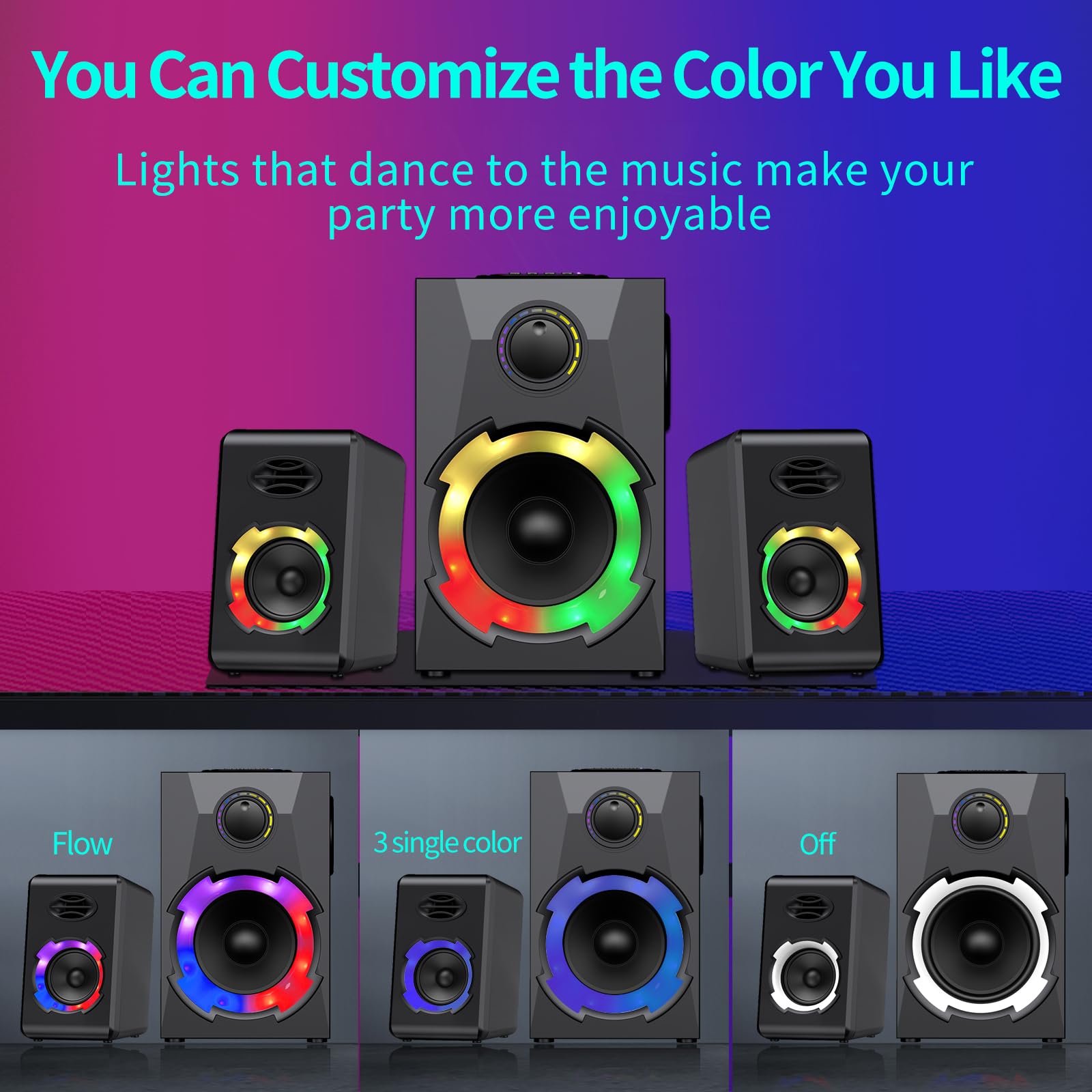 OROW 18W 2.1 PC Gaming Speakers with Subwoofer, RGB Lighting, SD/USB Play, Multimedia System for Desktop, Laptop, Home Theater (S215&Black)