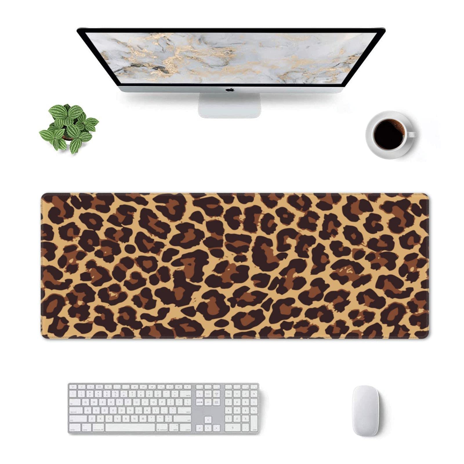 Leopard Print Gaming Mouse Pad - Non-Slip XL Large Mousepad with Stitched Edge & Rubber Base - Desk Mat for Laptop, PC, Computer - Perfect for Gaming, Office Work & Home Use