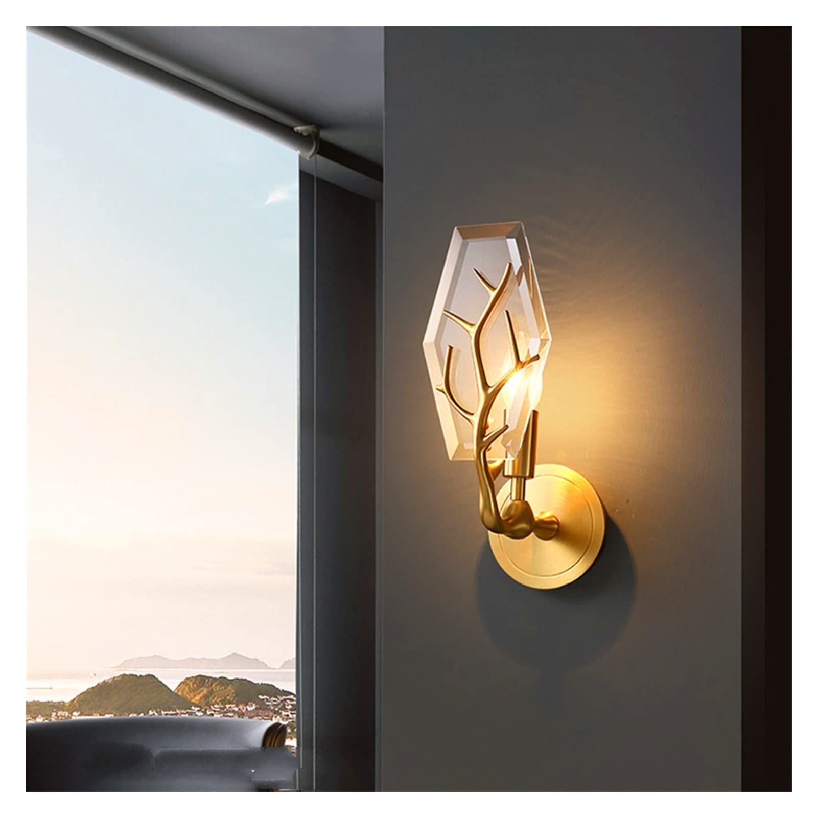 Crystal Antler Wall Lamp - Copper Bedside Light for Living Room, Bedroom & Bathroom | Decorative Candle-Style Sconce for Indoor Wall Decor