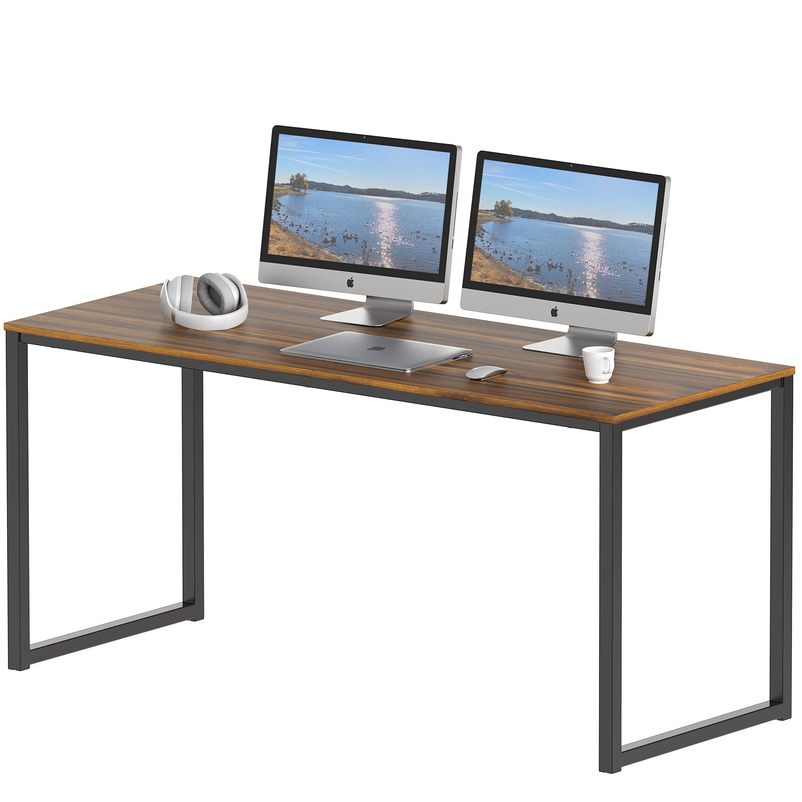 SHW Mission 55-Inch Home Office Computer Desk, Walnut Finish - Modern Writing Desk for Small Spaces, Work from Home Office Furniture, Study Desk for Students & Remote Workers