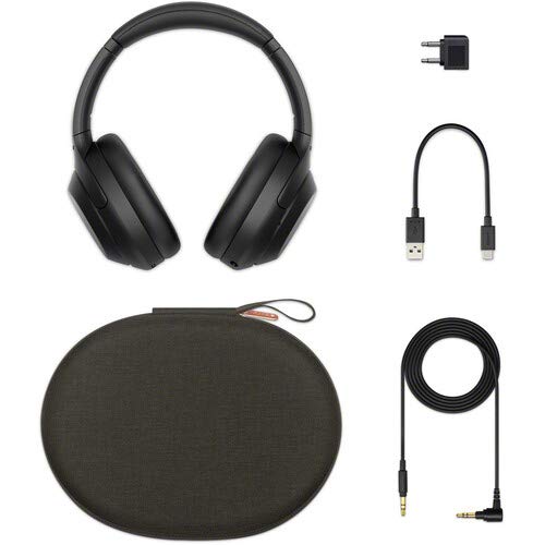 Sony WH-1000XM4 Wireless Noise Cancelling Over-Ear Headphones with Hi-Res Audio - Black (WH1000XM4/B) Bundle Includes Wall Charger & USB-C Cable - Perfect for Travel, Work & Music Lovers