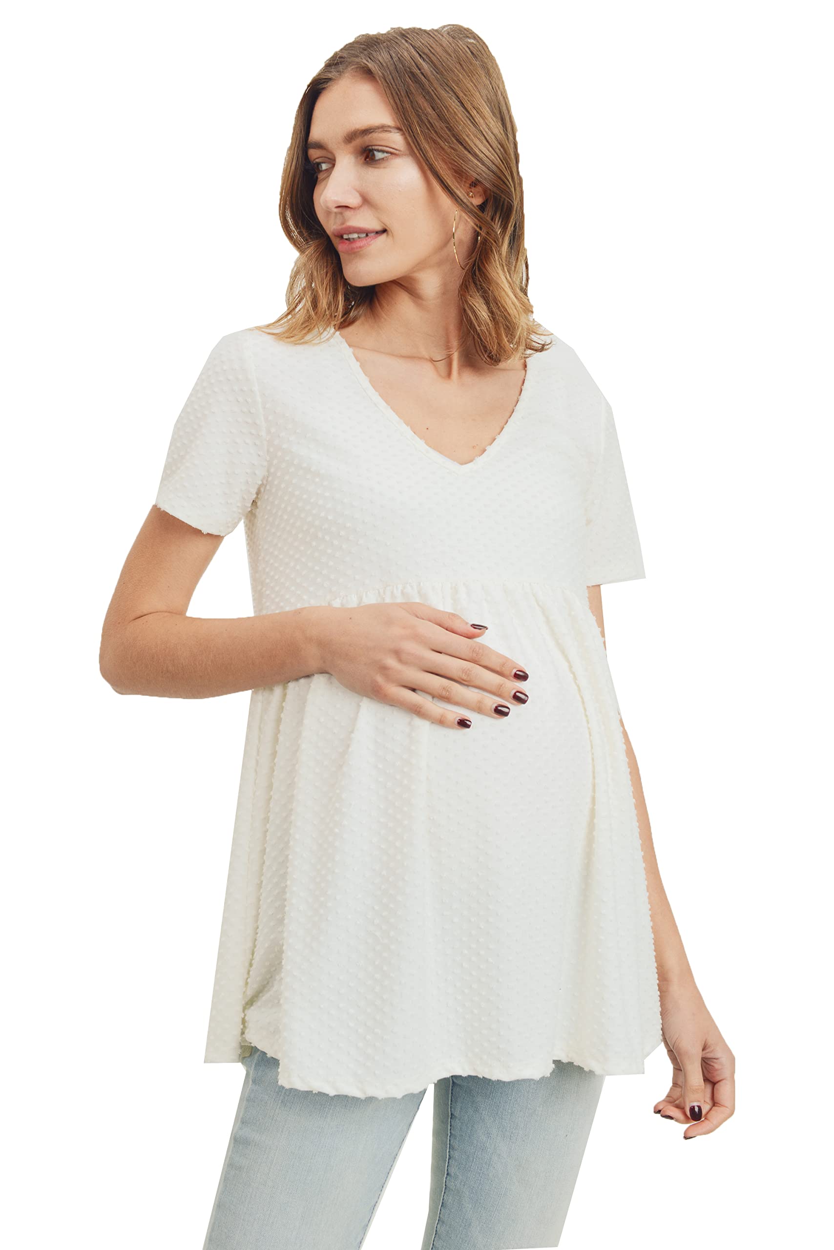 Stylish Women's V-Neck Front Pleat Maternity Top - Comfortable Pregnancy Blouse for Work & Casual Wear | Perfect for Office, Dates & Everyday Outfits