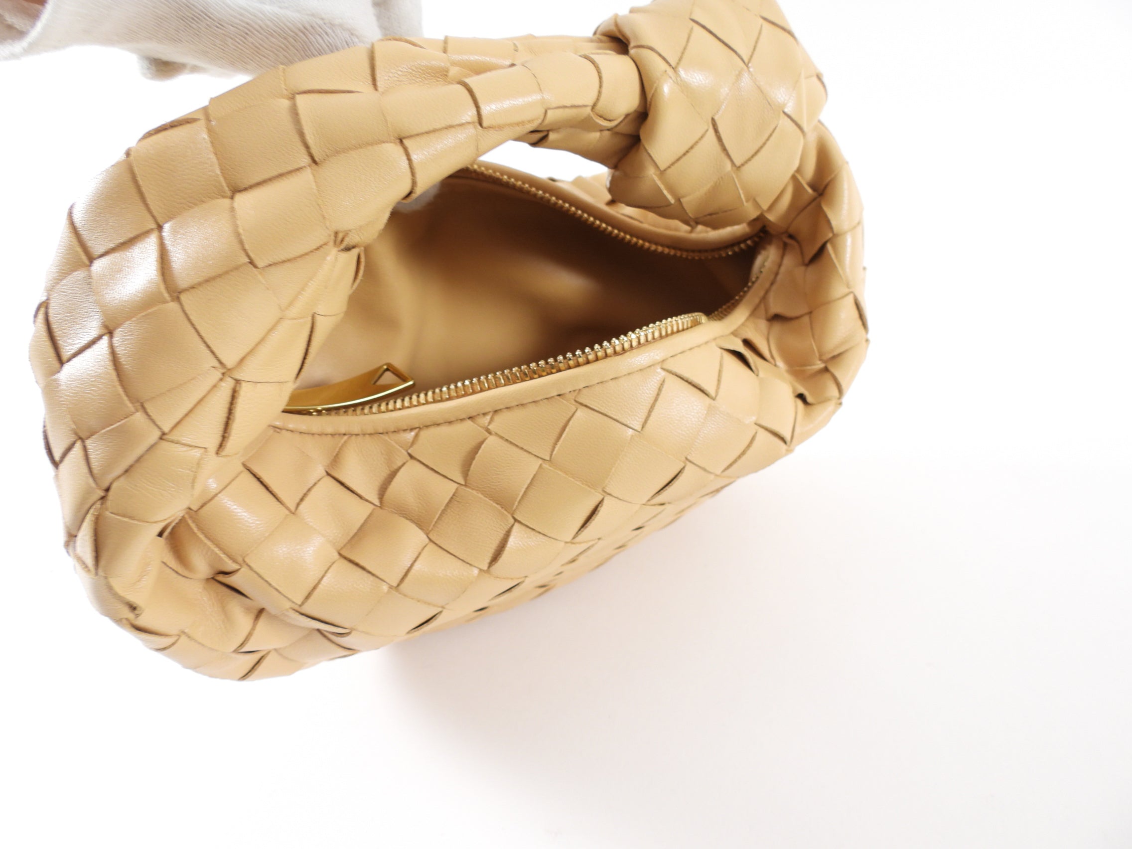 Bottega Veneta Almond Beige Mini Jodie Intrecciato Leather Crossbody Bag - Luxury Designer Handbag for Women, Perfect for Date Night & Evening Events