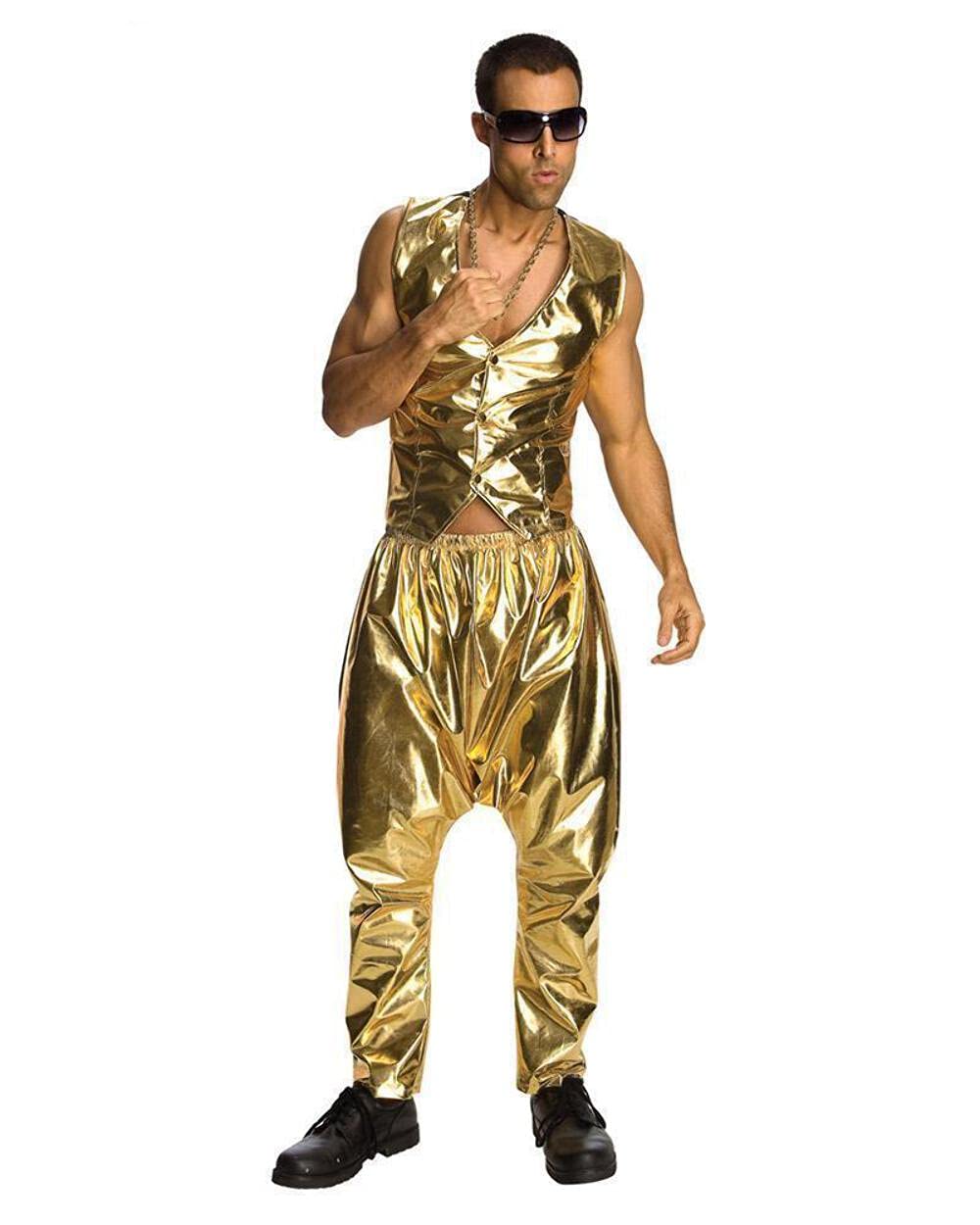 Old School Men's Halloween MC Hammer Gold Vest - One Size Fits Most - 80s Retro Costume for Halloween Parties & Themed Events