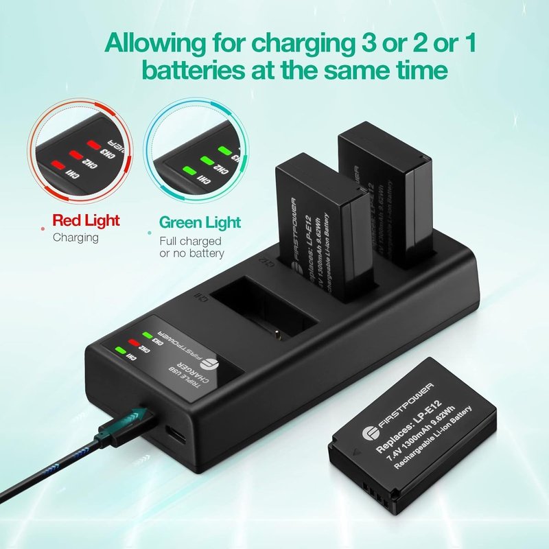 3 Pack LP-E12 Rechargeable Batteries & Triple Charger Kit for Canon EOS M Series Cameras - Perfect for Travel, Vlogging, and Extended Photography Sessions