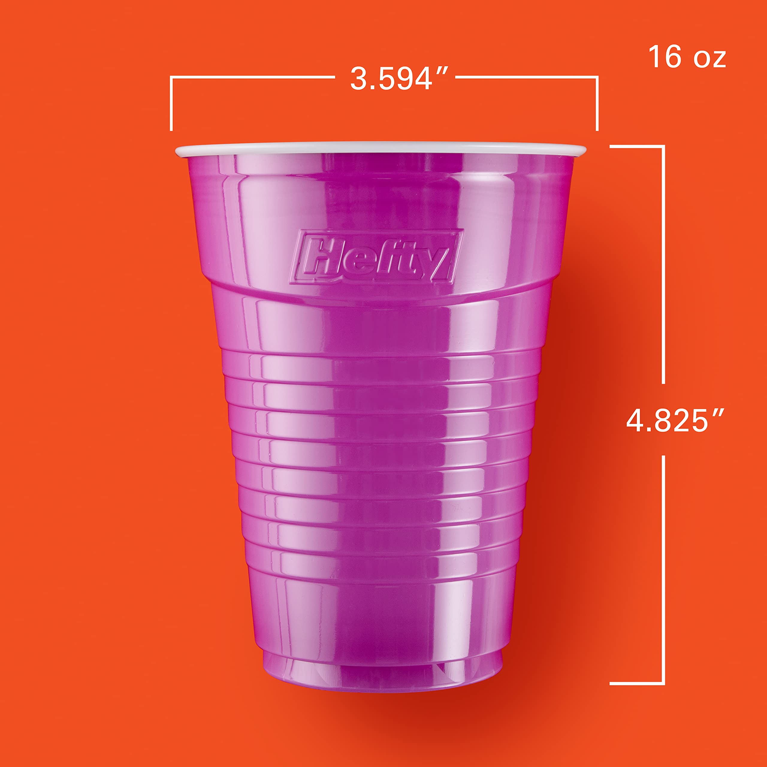 Hefty Party On Multicolor Disposable Plastic Cups - 16oz (100 Count) | Orange, Purple, Blue & Green | Easy-Grip Design for Parties, BBQs & Outdoor Events