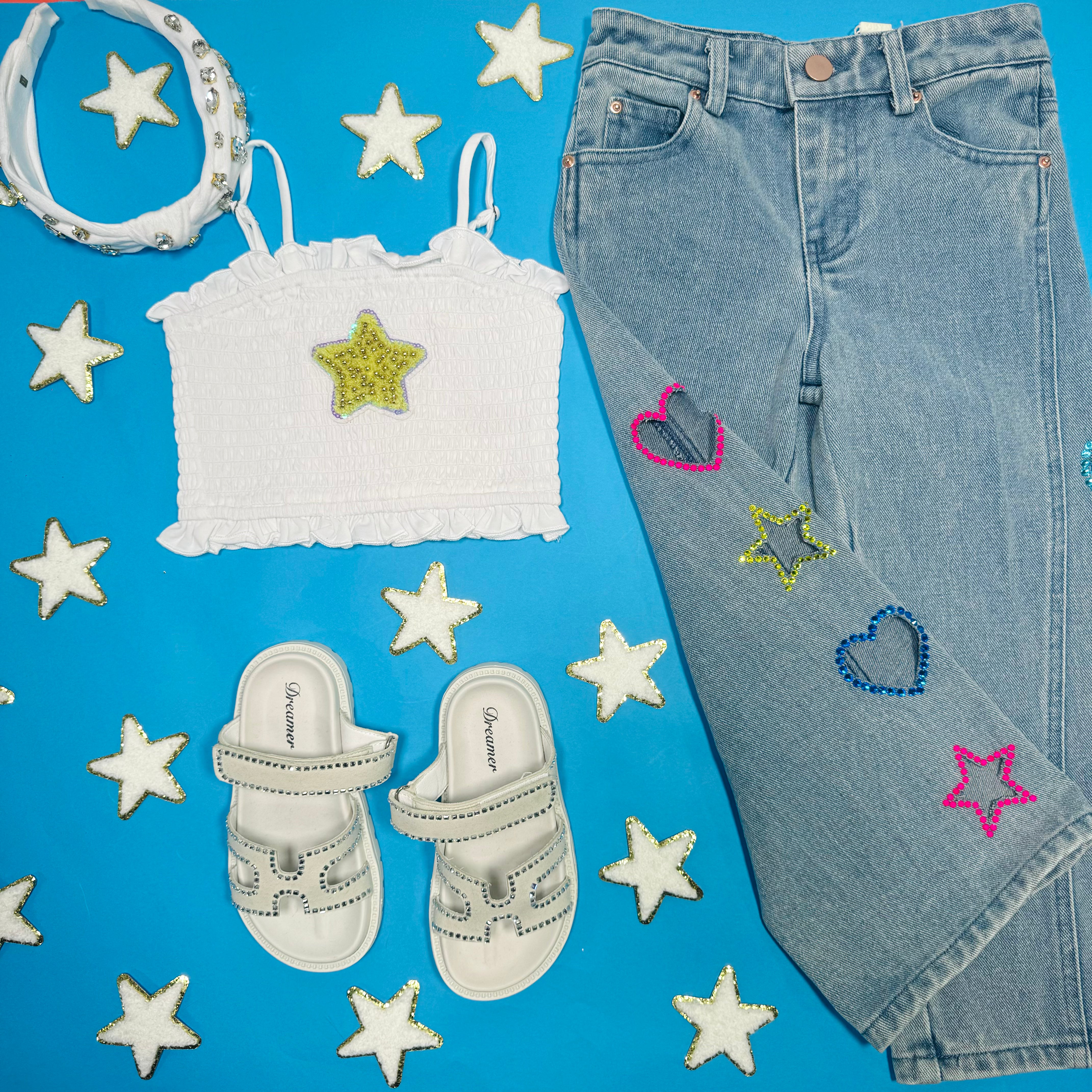 Beaded Star Smocked Tank Top for Women - Stylish Summer Casual Wear, Beach Outfits & Party Tops