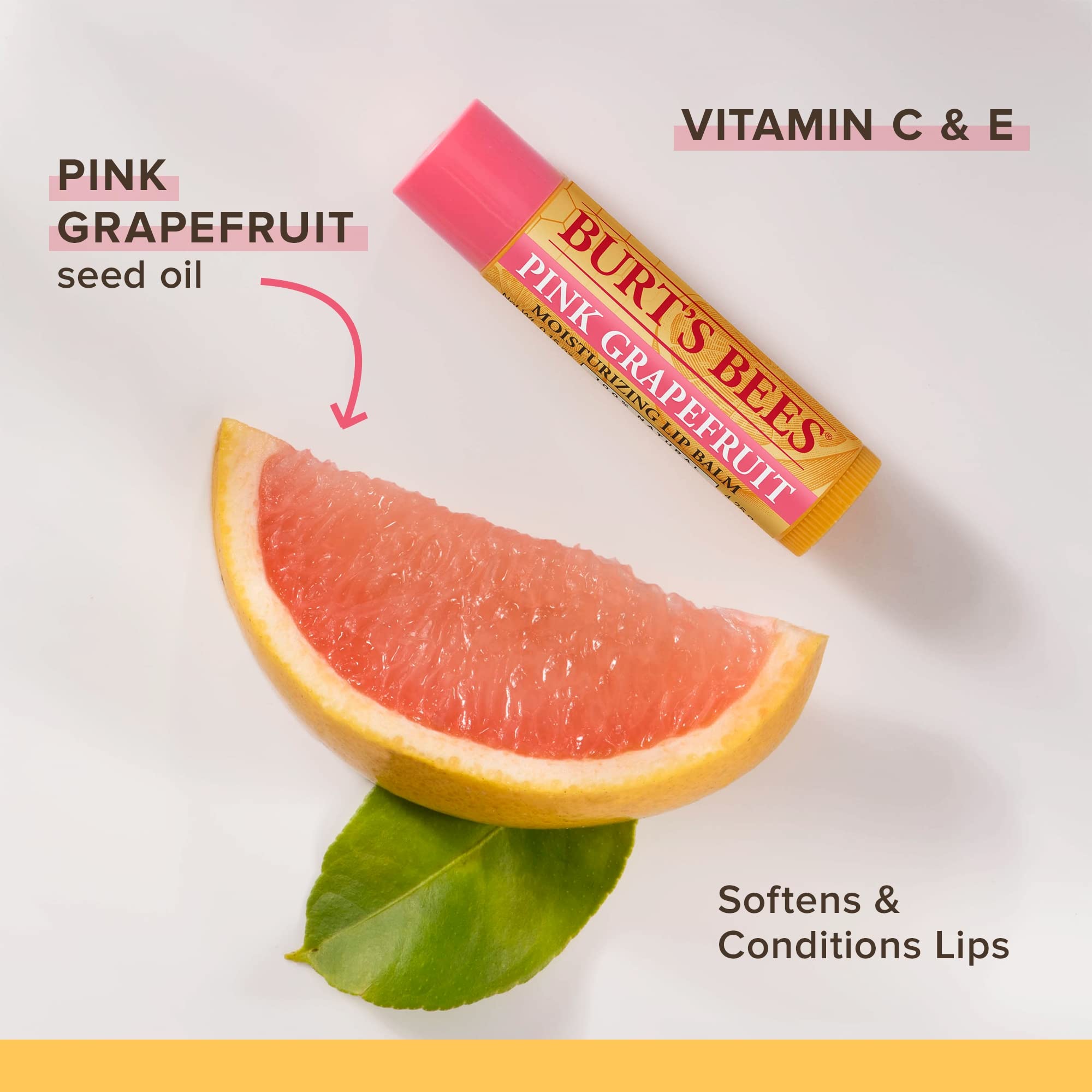 Burt's Bees 100% Natural Moisturizing Lip Balm with Beeswax & Fruit Extracts, Pink Grapefruit Flavor - Hydrating & Nourishing Lip Care (1 Tube) | Perfect for Dry Lips, Daily Use & On-The-Go Moisture