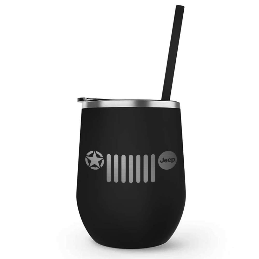 Jeep 7-Slot Grille Stainless Steel Wine Tumbler - 12oz Insulated Travel Cup for Camping, Off-Roading & Outdoor Adventures