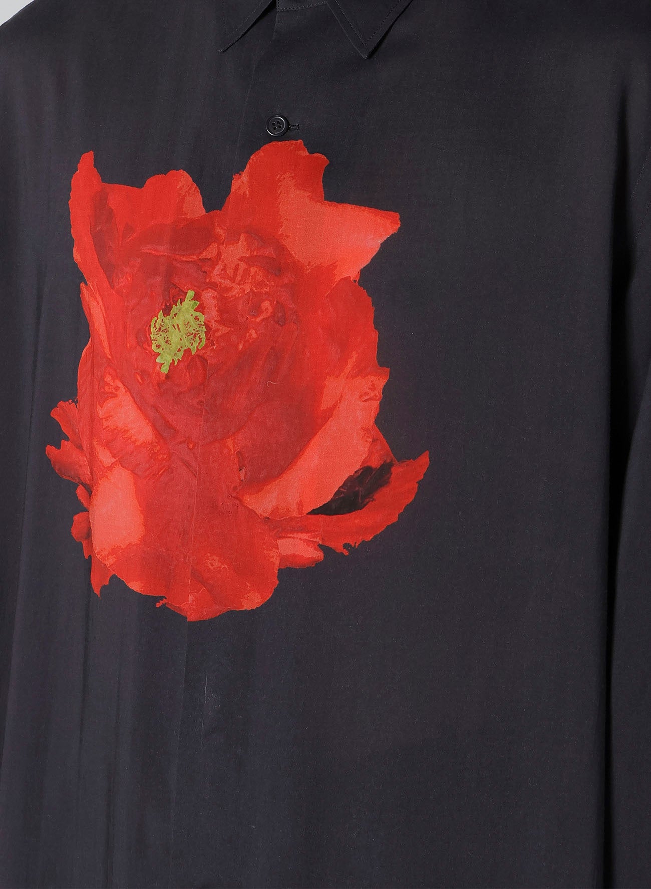 Deep Black Oversized Shirt with Bold Red Floral Print - Stylish & Comfortable for Casual Outings, Date Nights, and Layered Looks