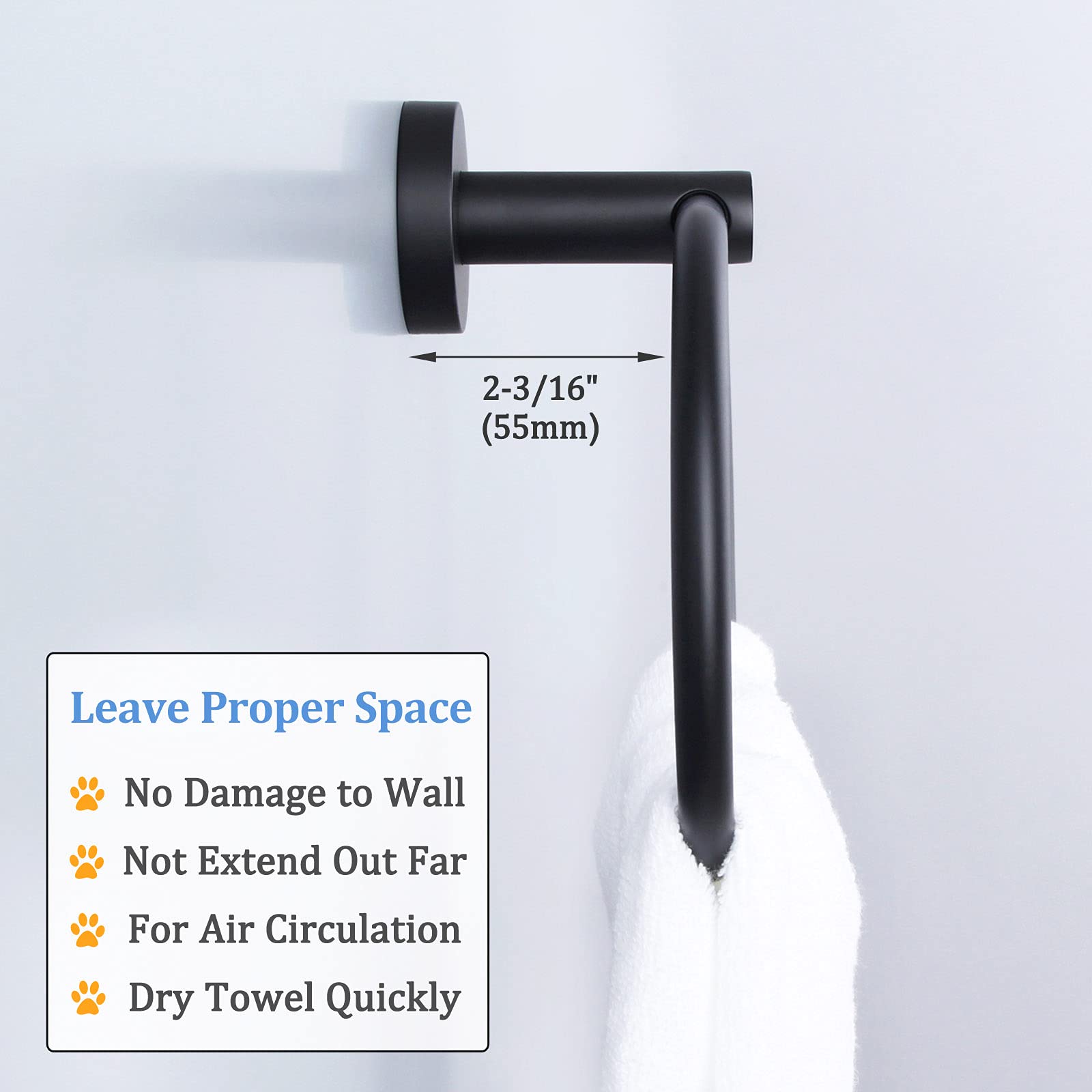 Suyar Matte Black Towel Ring - Stainless Steel Modern Swivel Hand Towel Holder for Bathroom Wall - Oval Shape Bathroom Accessory - Perfect for Powder Rooms, Guest Baths & Spa-Style Showers