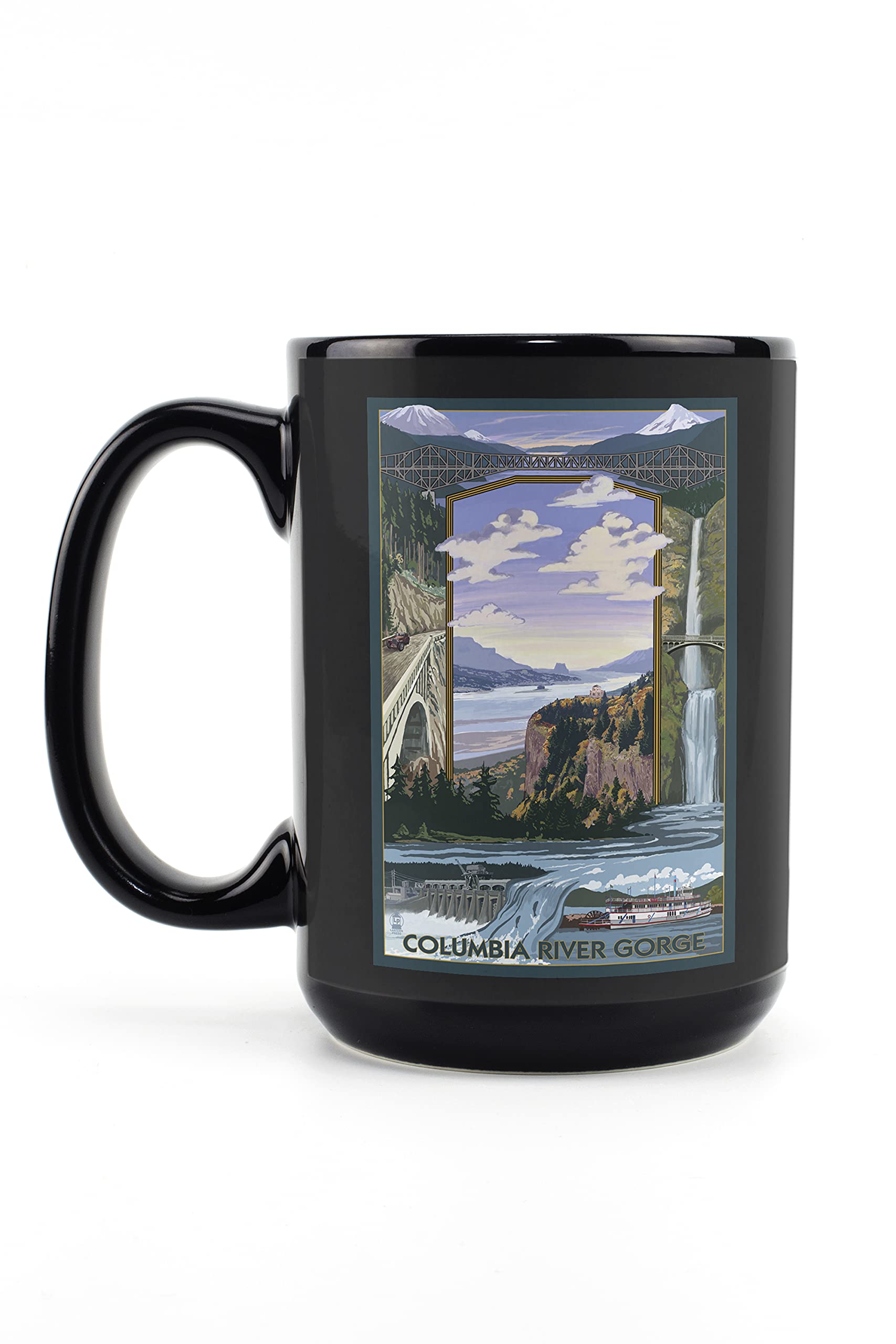 Columbia River Gorge Views 15oz Black Ceramic Coffee Mug - Microwave & Dishwasher Safe - Perfect for Home, Office & Outdoor Adventures