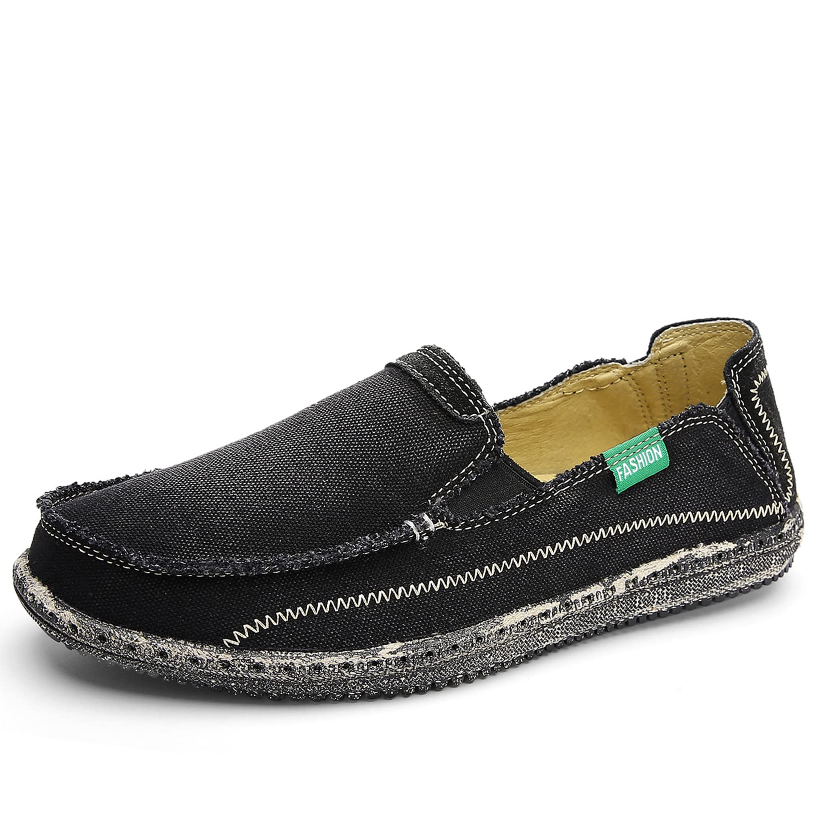 JAMONWU Men's Slip-On Canvas Shoes - Casual Vintage Boat Loafers for Men | Comfortable Deck Shoes for Walking, Travel & Summer Outfits
