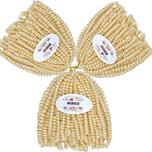 MSBELLE 110g/Pack Blonde Spring Twist Crochet Hair - 8 Inches Synthetic Fiber Bomb Twist Crochet Braids for Black Women - Perfect for Protective Styles, Box Braids & Natural Hair Care (8Inch, Blonde)