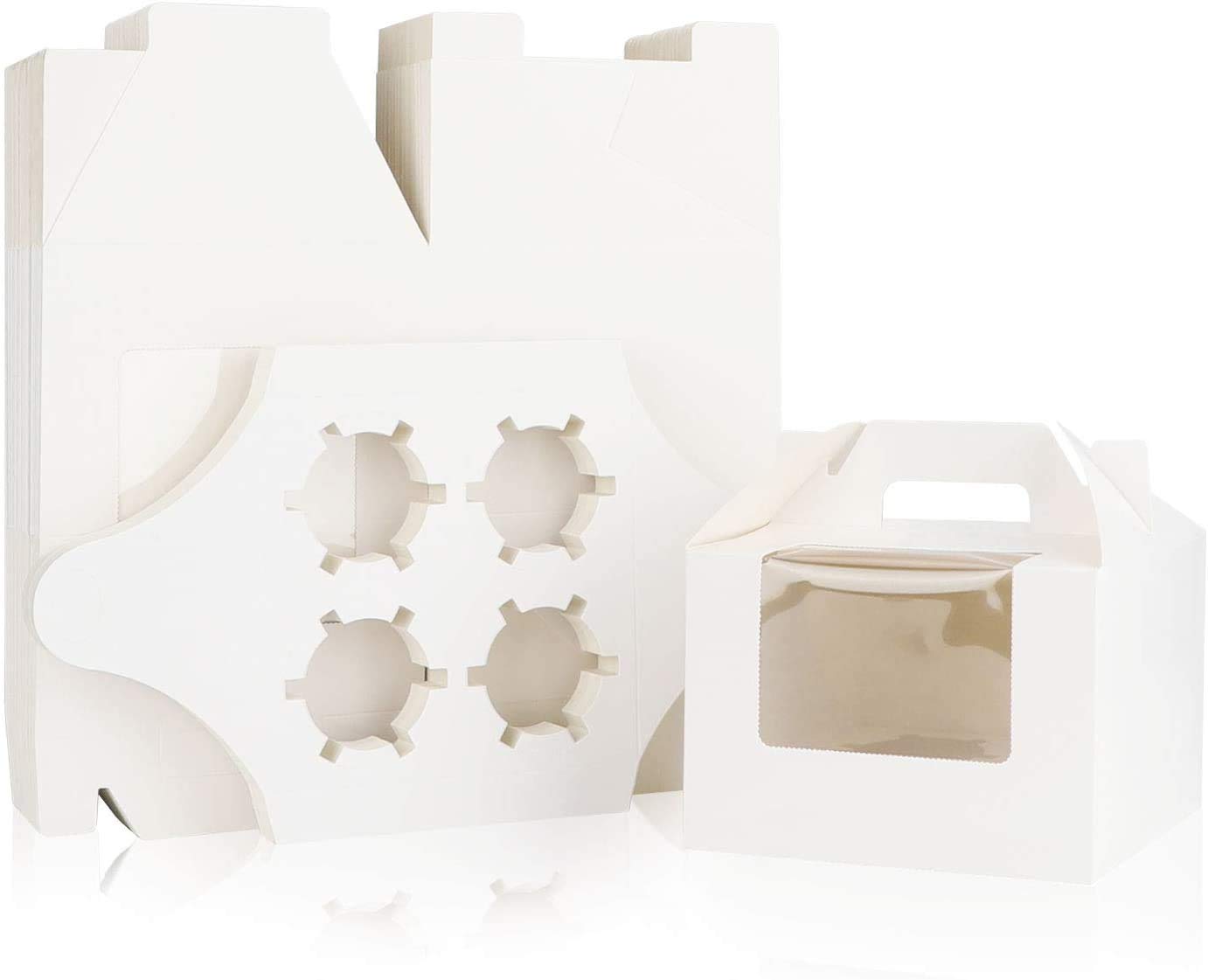 A&S Creavention 4-Pack White Cupcake Carriers with Lids - Portable Bakery Boxes for Parties, Events & Dessert Storage - BPA-Free Plastic Cake Holder Containers for Travel & Gifting