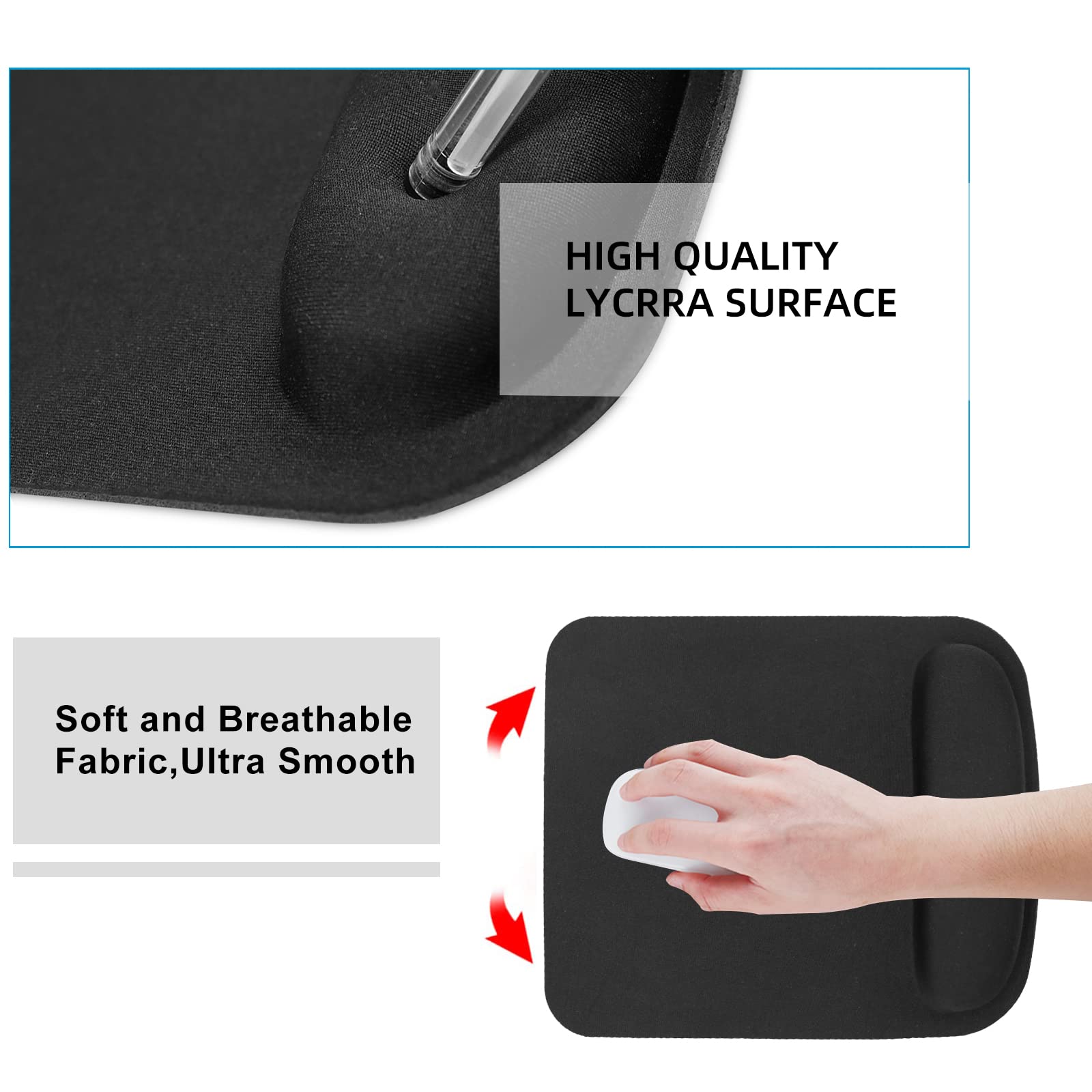 Ergonomic Memory Foam Mouse Pad with Wrist Support - Non-Slip Rubber Base Gaming Mouse Mat for Office, Computer Work & PC Gaming - Comfortable Desk Accessory for Long Hours of Use