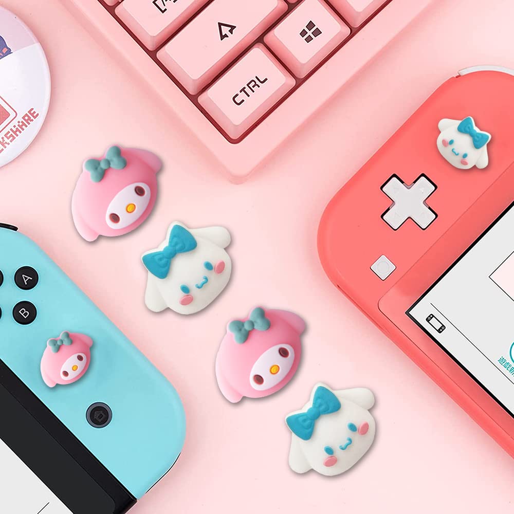 Cute Bunny Joystick Caps for Nintendo Switch Lite/OLED - 4 PCS Thumb Grips Cover for Joycon Controller Accessories - Soft Anti-Slip Analog Stick Buttons - Perfect for Gaming Comfort & Style Enhancement - Great Gift for Gamers
