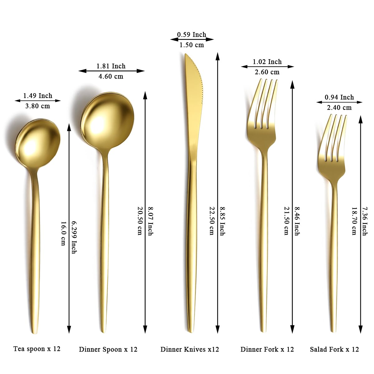 Evanda 60-Piece Gold Silverware Set for 12, Titanium Gold Plated Stainless Steel Flatware Set - Knives, Forks & Spoons Cutlery for Wedding, Party, Birthday & Restaurant Use | Elegant Dining & Dishwasher Safe