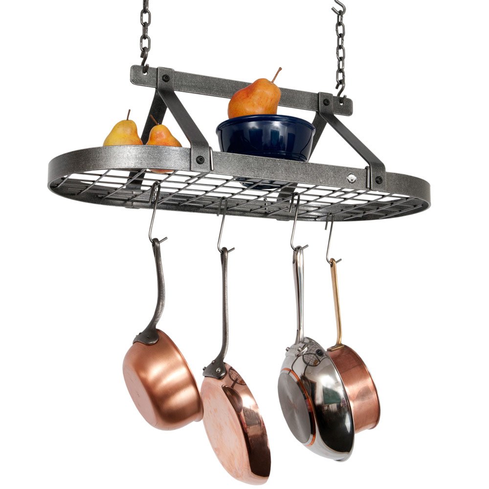 Enclume Classic Oval Hammered Steel Ceiling Pot Rack - Medium Size for Kitchen Organization & Cookware Storage | Perfect for Home Chefs & Small Space Solutions