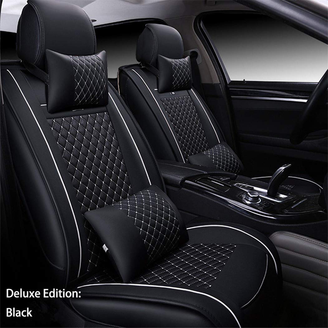 Premium Leatherette Car Seat Covers for Toyota Camry - Airbag Compatible Front Seat Protectors (2-Piece Set, Black with White Edge) - Perfect for Daily Commuting & Road Trips