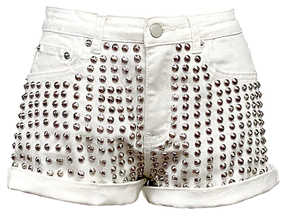Women's Fashion Studded Denim Shorts - Trendy High Waist Distressed Jeans for Casual Outfits & Summer Street Style