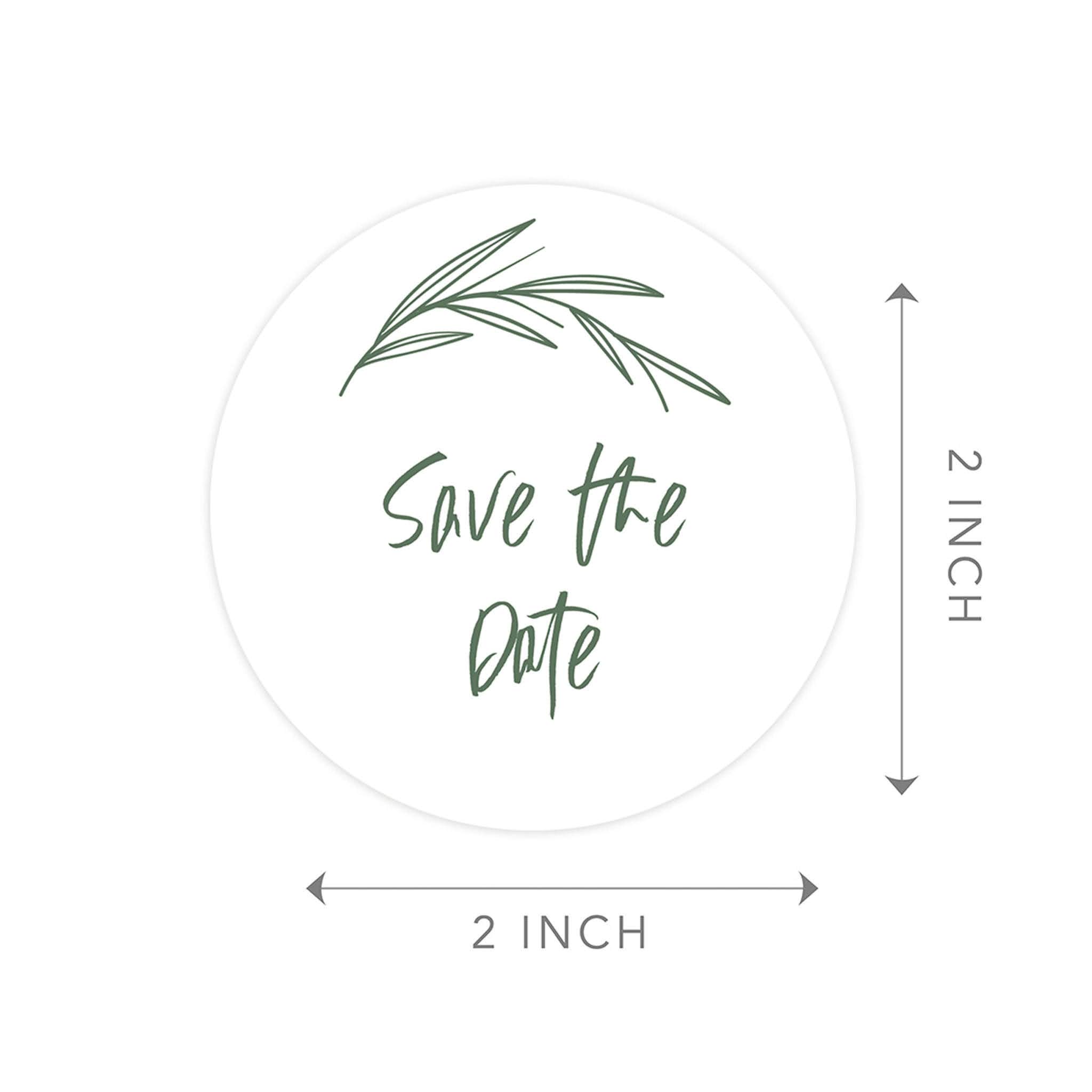 Save The Date Stickers - 2 Inch Round Wedding Seals with Minimal Green Leaf Design (120-Pack) - Perfect for Wedding Invitations, Envelopes & Stationery - Elegant DIY Wedding Decor & Event Planning Supplies