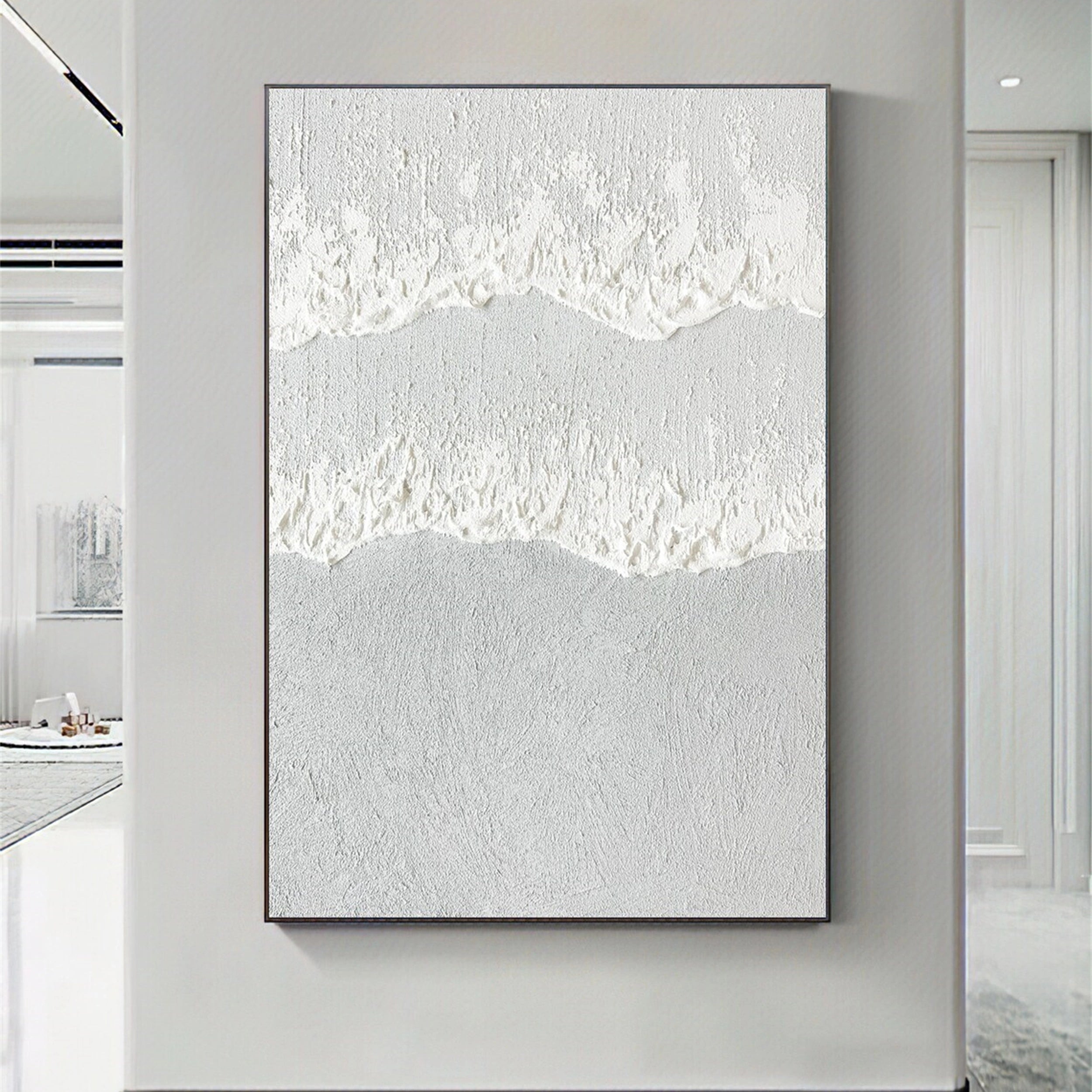 White Minimalist Textured Painting Canvas #MM129 - Premium Abstract Wall Art for Modern Home & Office Decor