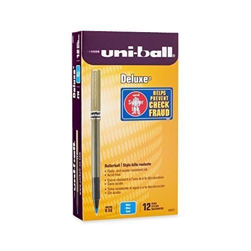 Uni-ball Deluxe Roller Ball Pens - 2 Pack Blue Ink Micro Point Fine Tip Pens for Smooth Writing | Ideal for Office, School, Note Taking & Journaling