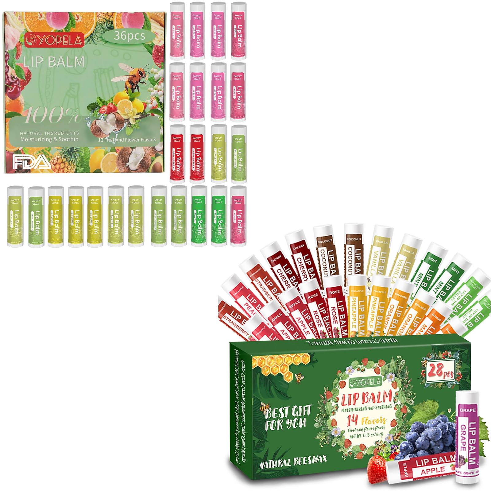 36 Pack Natural Lip Balm & 28 Pcs Organic Chapstick Set - Moisturizing Lip Care for Dry Lips - Perfect Christmas Gifts for Men, Women & Kids - Great for Winter Skincare, Daily Hydration & Stocking Stuffers