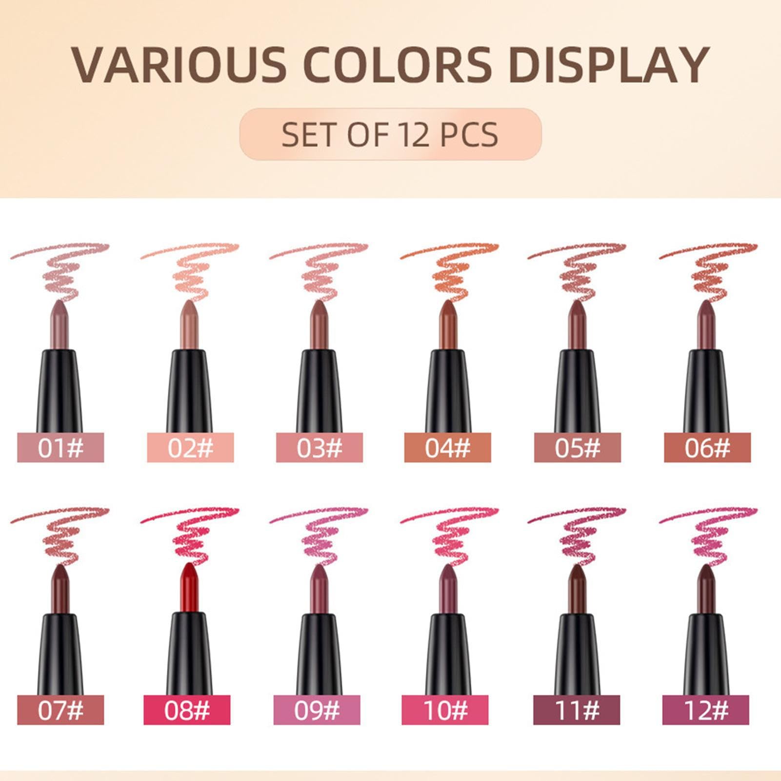 12-Piece Professional Matte Lip Pencils Set - Long Lasting Waterproof Lip Liner, Highly Pigmented Soft Lip Makeup for Natural Look | Perfect for Daily Wear, Parties & Special Occasions