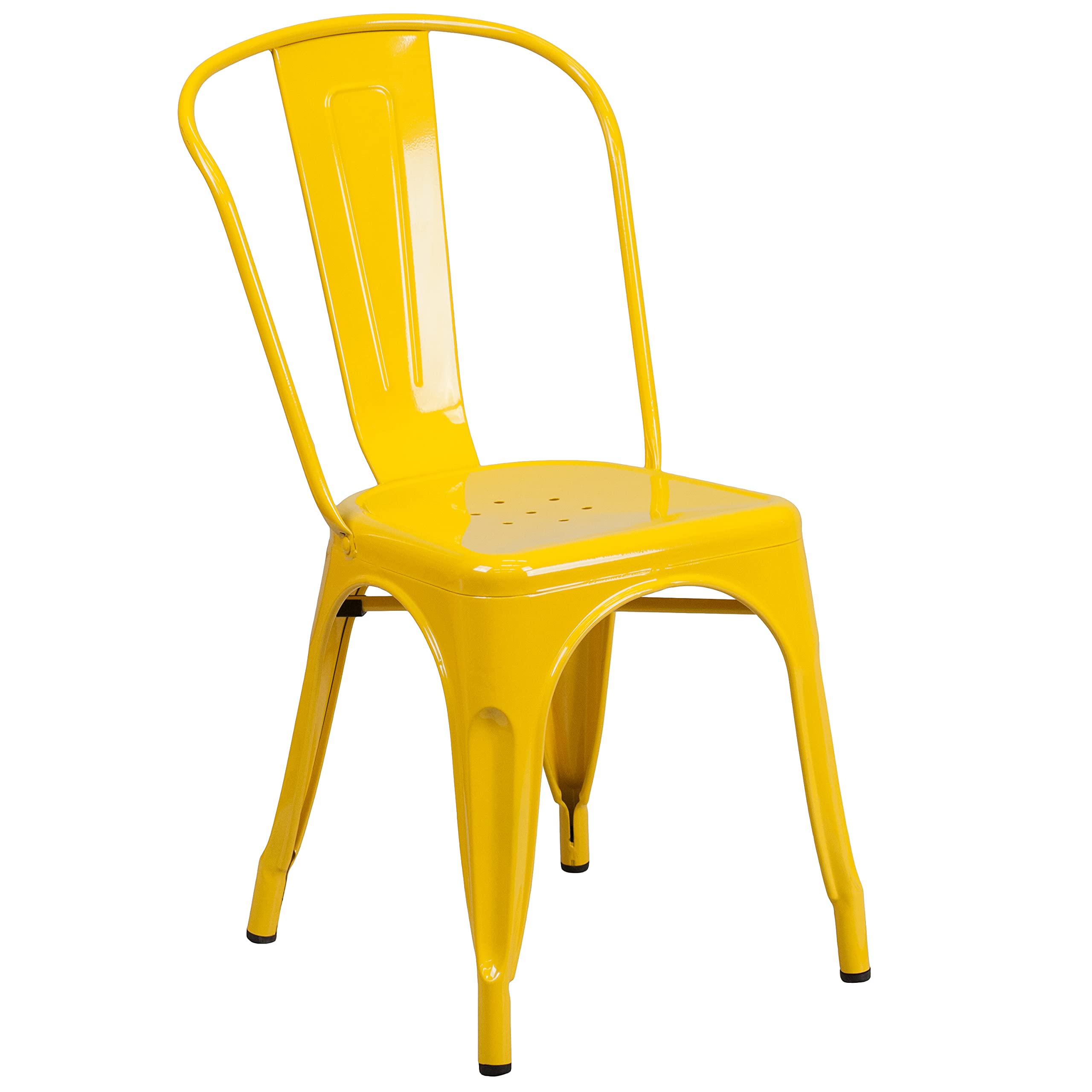 EMMA + OLIVER 30 Inch Round Commercial Grade Metal Bistro Table Set with 4 Yellow Cafe Chairs - Indoor Outdoor Patio Dining for Restaurant, Cafe, Garden & Backyard