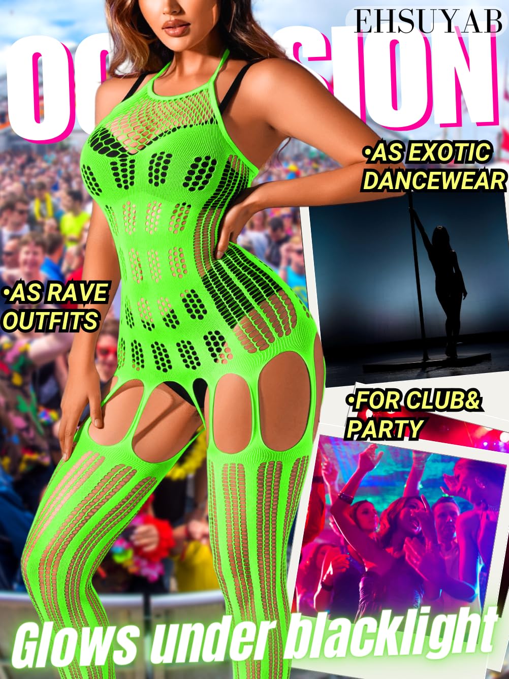 Sexy Sheer Fishnet Bodysuit for Women - Exotic Cutout Lingerie, Gothic Club Outfit | Perfect for Rave Parties, Nightclub Dancing & Boudoir Photography