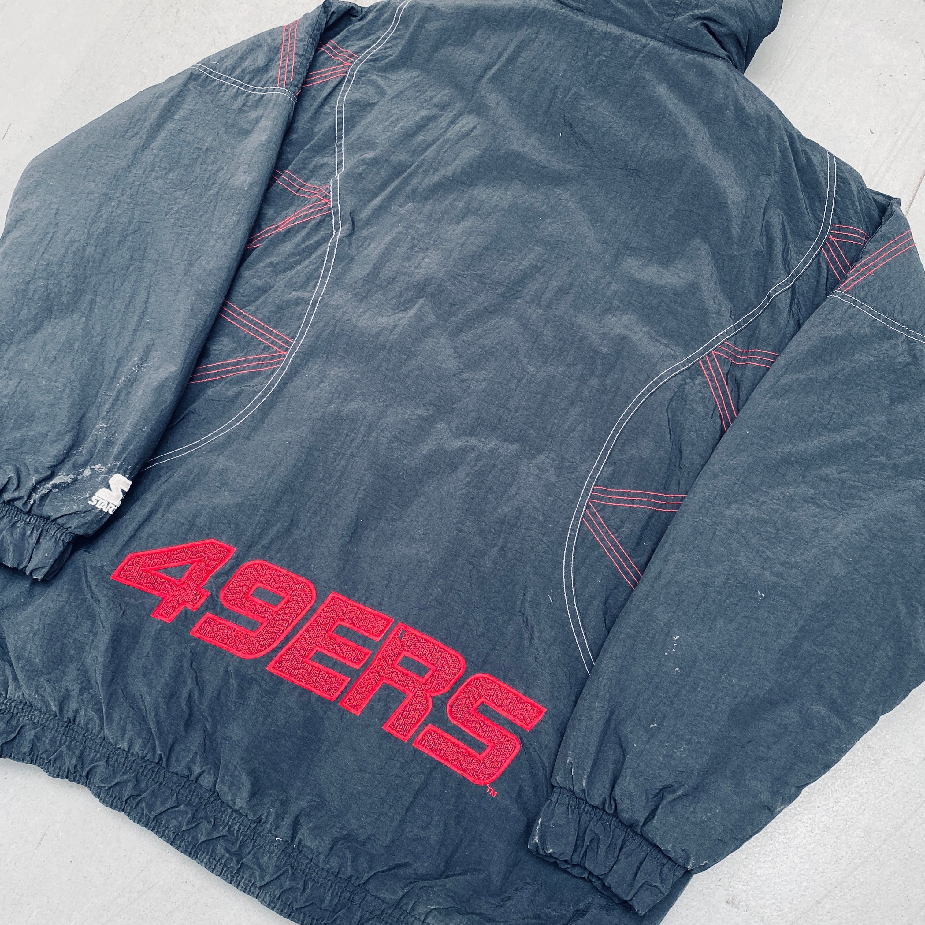 Vintage 1990s San Francisco 49ers Blackout Full-Zip Starter Jacket XXL - NFL Football Fan Gear for Game Day & Retro Sports Fashion